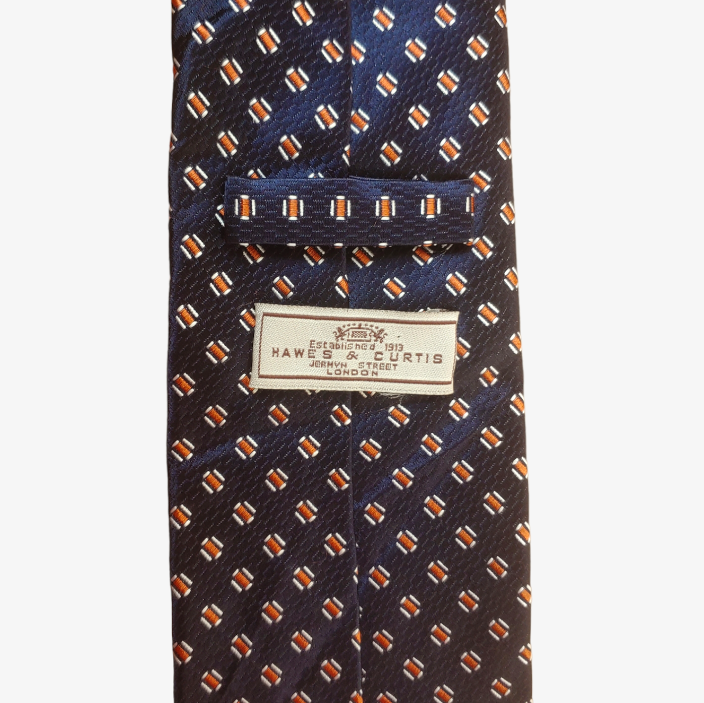 Vintage Y2K Hawes & Curtis Abstract Geometric Navy Silk Tie Label - Casspios Dream