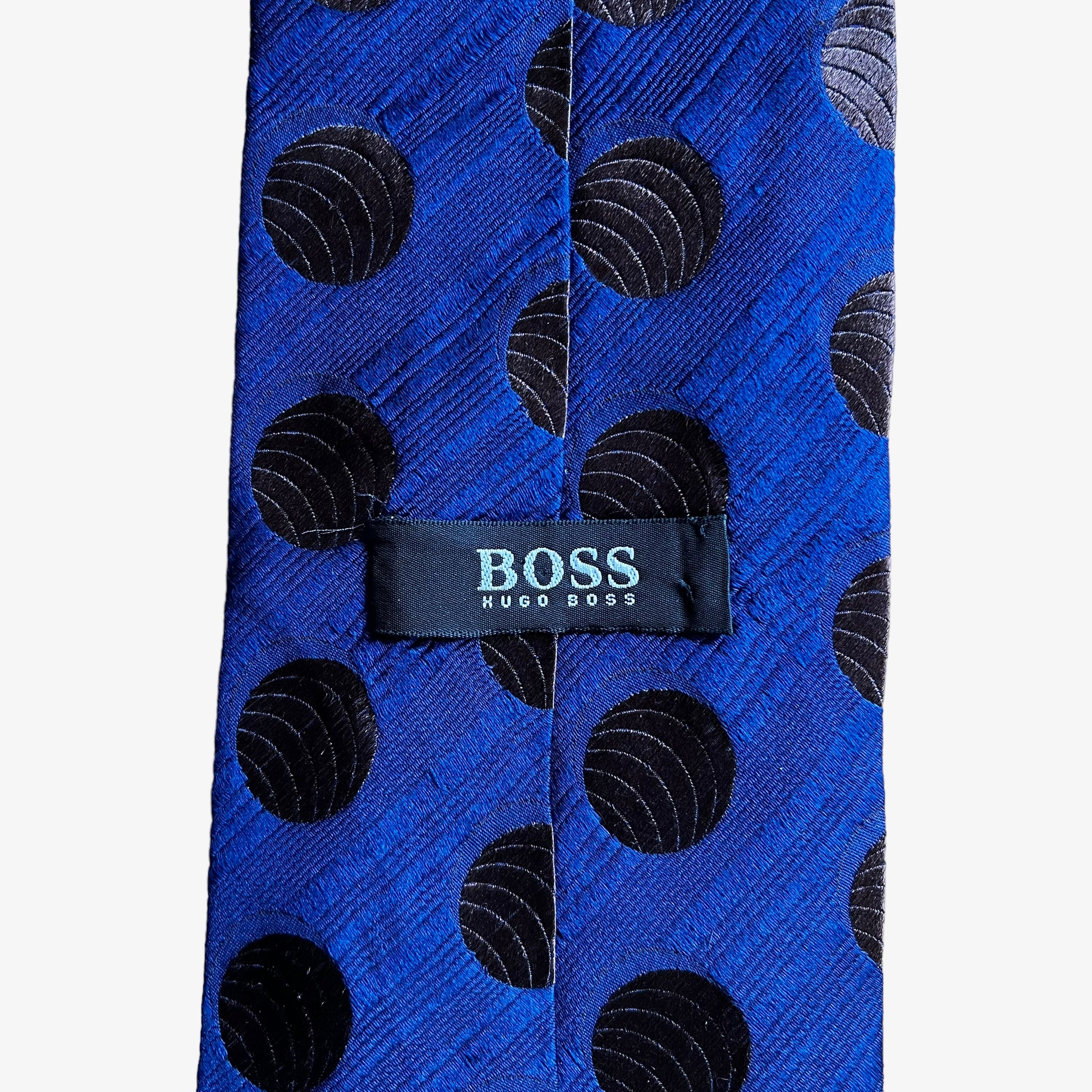 Vintage Y2K Hugo Boss Abstract Circle Print Blue Silk Tie Label - Casspios Dream