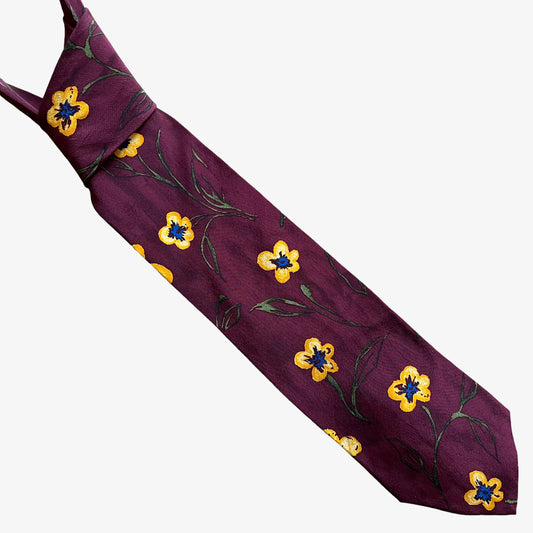 Vintage Y2K Hugo Boss Floral Print Colourful Red Silk Tie - Casspios Dream