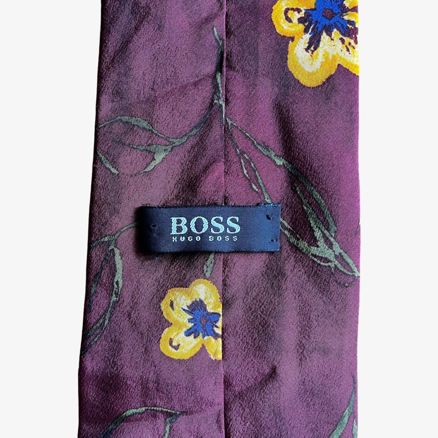 Vintage Y2K Hugo Boss Floral Print Colourful Red Silk Tie Label - Casspios Dream