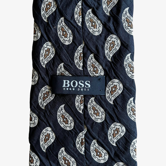 Vintage Y2K Hugo Boss Paisley Print Textured Silk Tie Label - Casspios Dream