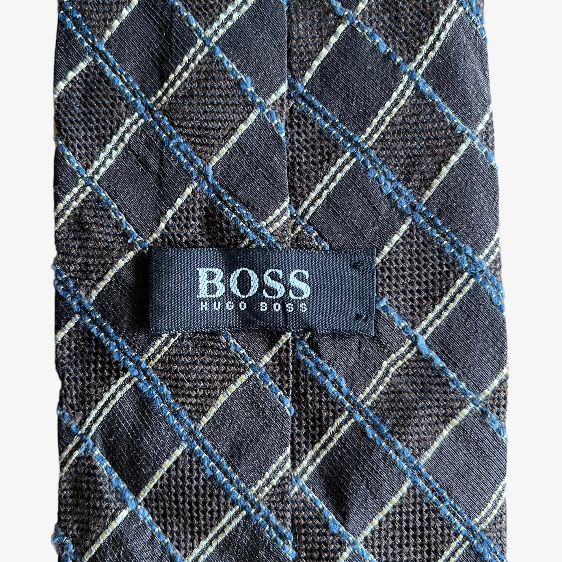 Vintage Y2K Hugo Boss Striped Check Print Silk Wool Tie Label - Casspios Dream
