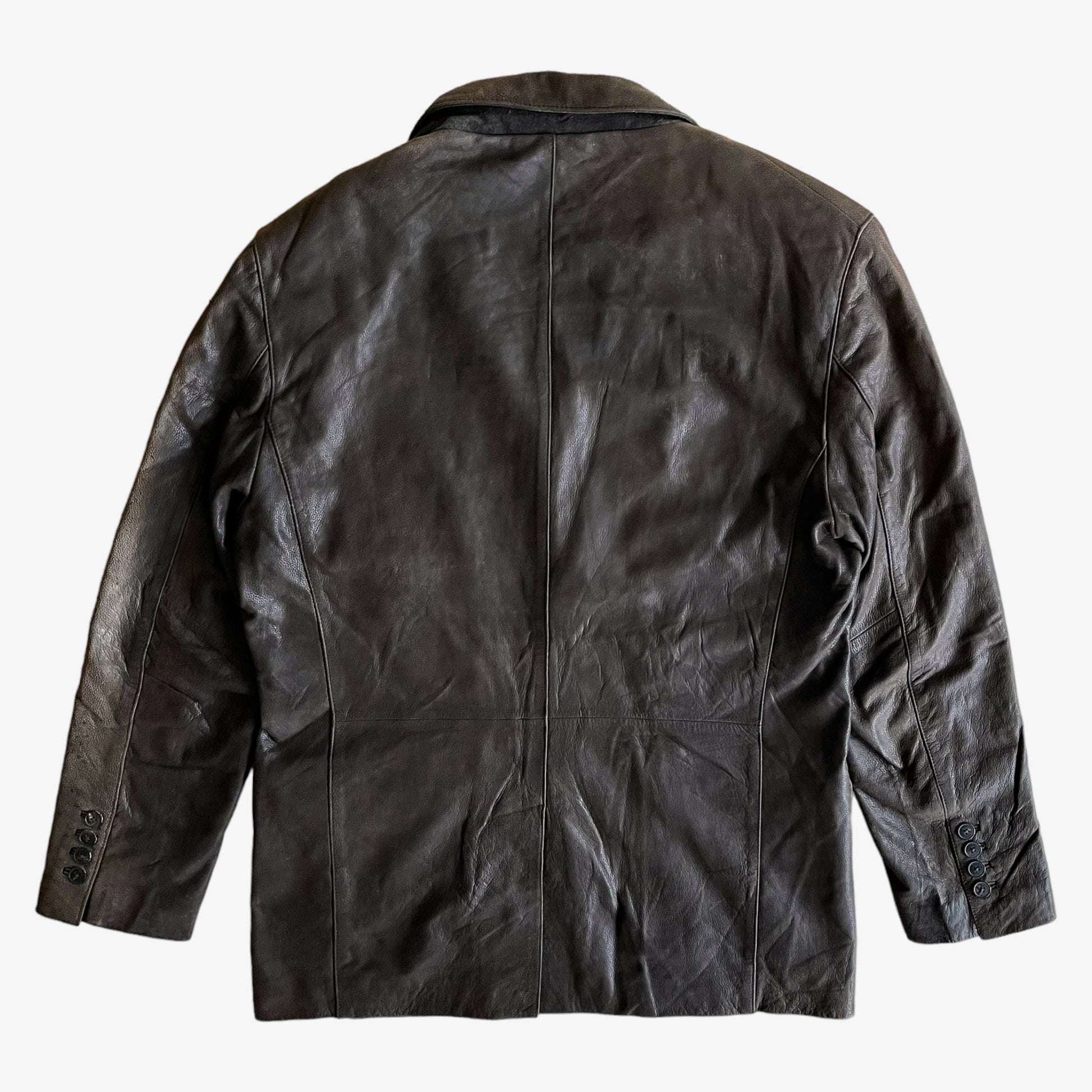 Vintage Y2K Massimo Dutti Brown Leather Blazer Back - Casspios Dream