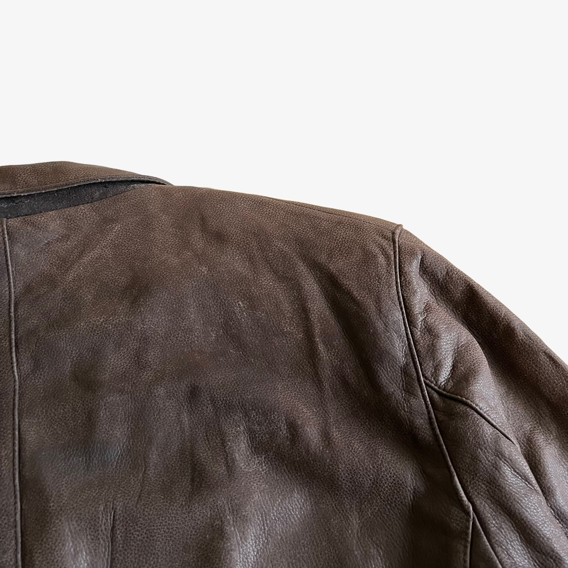 Vintage Y2K Massimo Dutti Brown Leather Blazer Back Shoulder - Casspios Dream