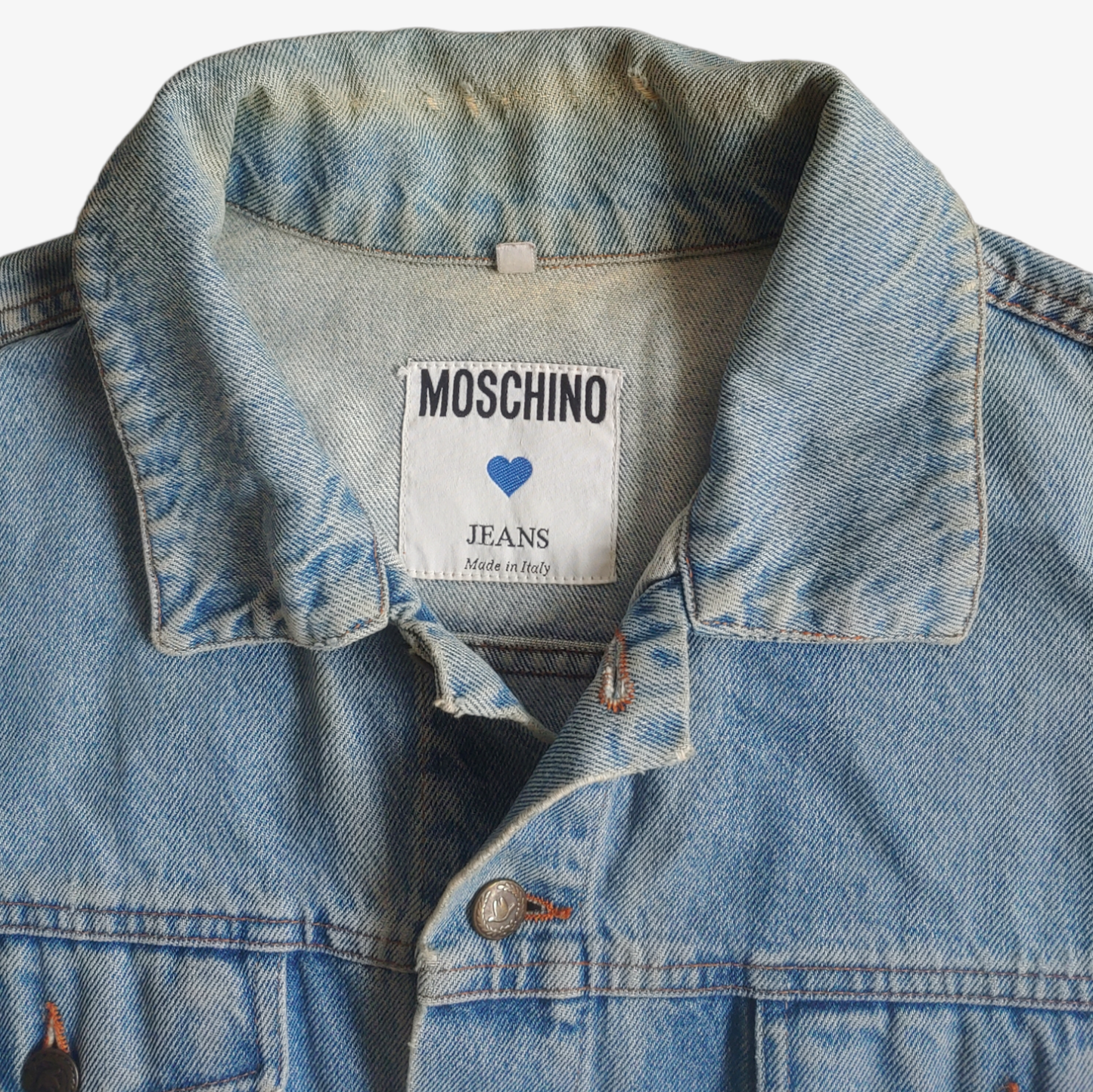Vintage Y2K Moschino Jeans Peace Denim Jacket Collar - Casspios Dream