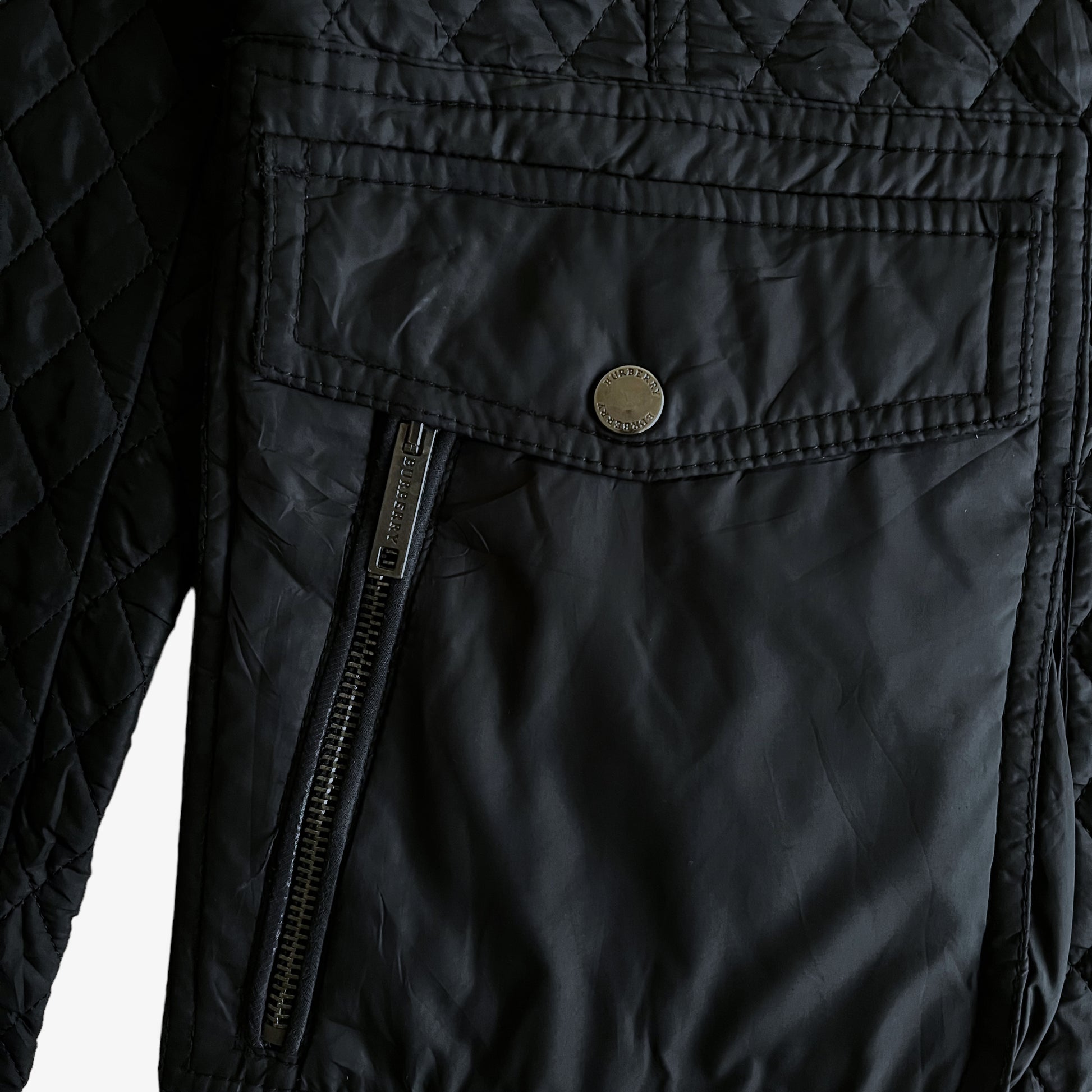 Vintage Y2K Womens Burberry Black Quilted Jacket Pocket - Casspios Dream