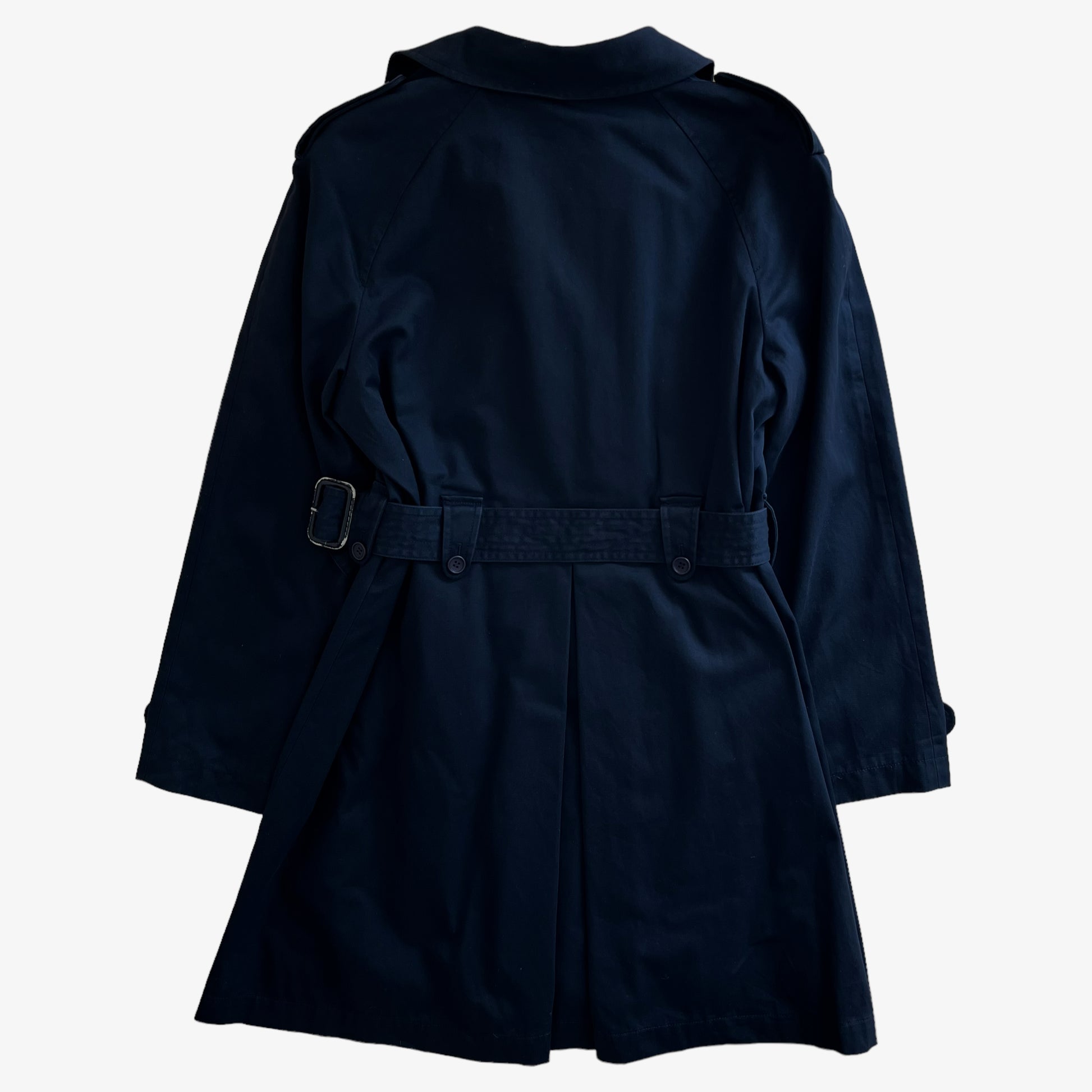 Vintage Y2K Womens Lacoste Navy Trench Coat With Original Belt Back - Casspios Dream