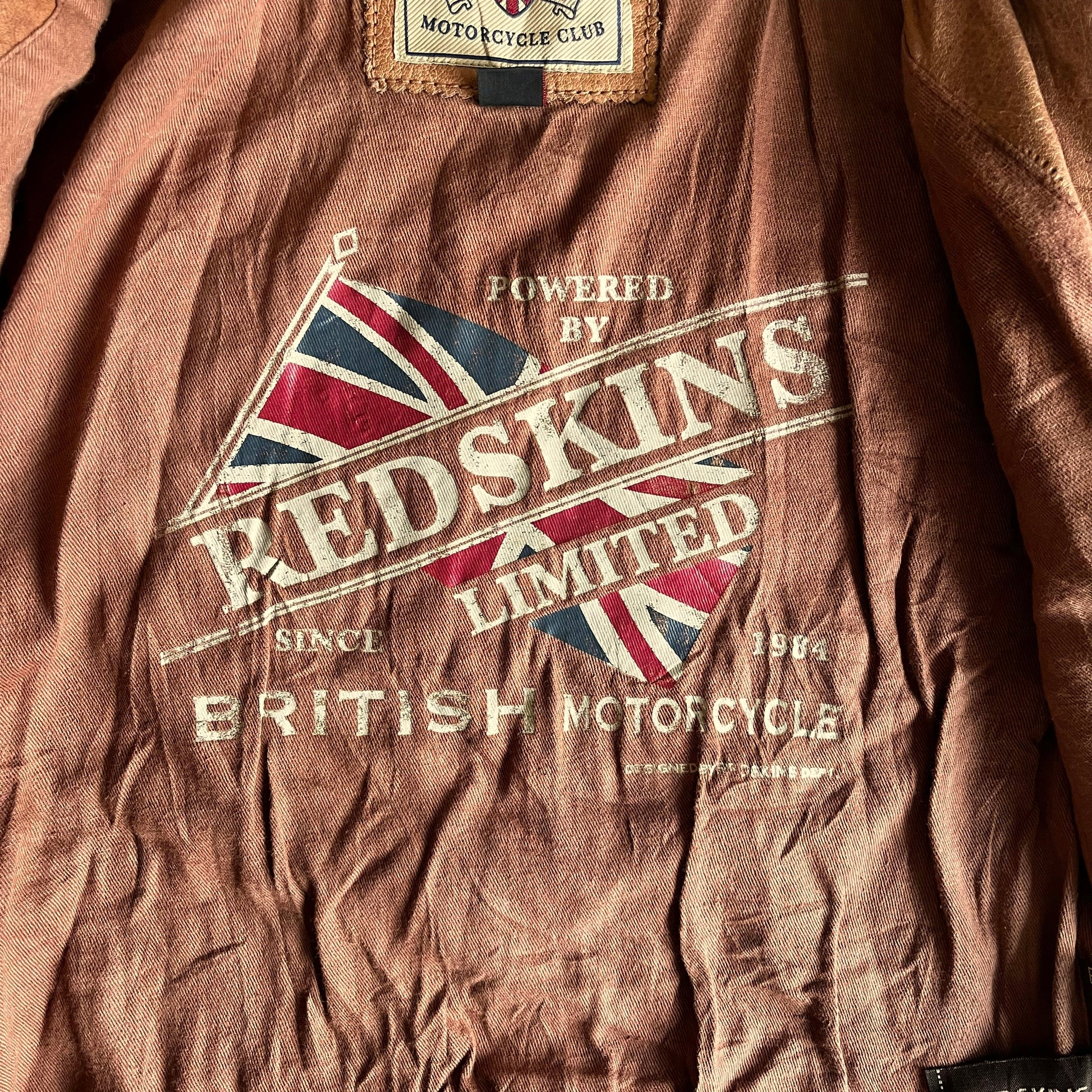 Vintage Y2K Womens Redskins Brown Leather Biker Jacket With Back Spell Out Inside Label - Casspios Dream