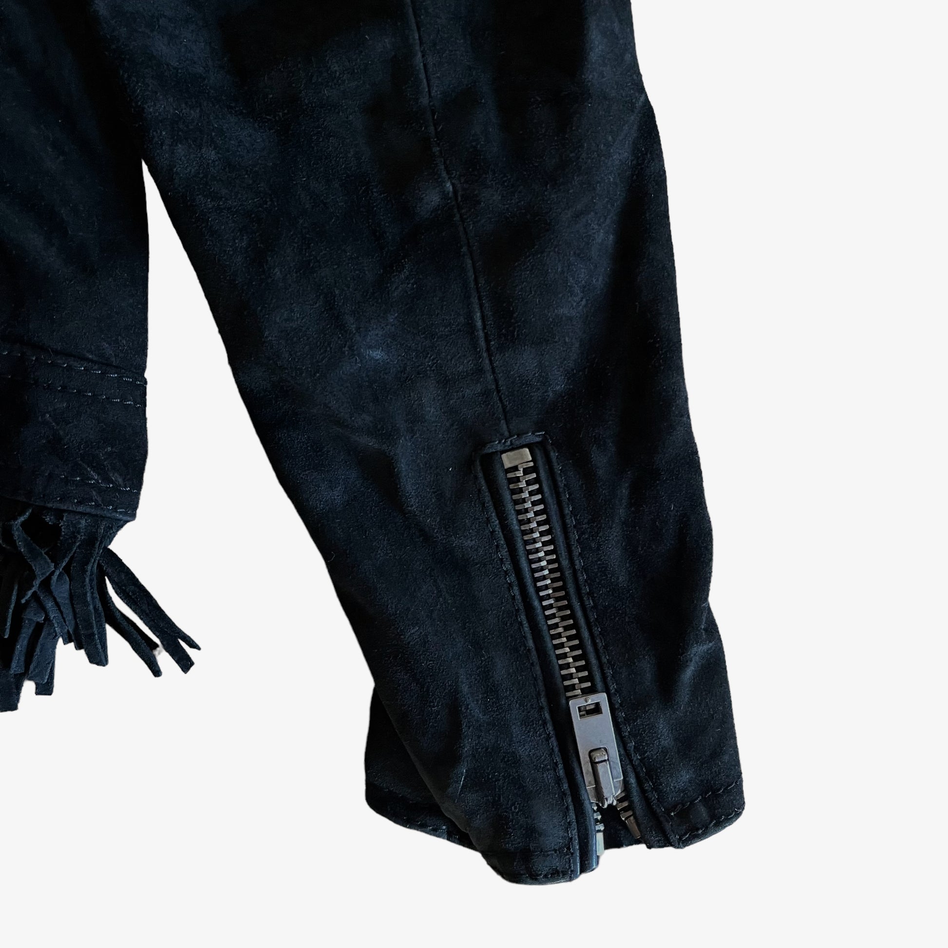 Vintage Y2K Womens The Kooples Black Leather Tassel Biker Jacket Cuff - Casspios Dream