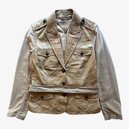 Vintage Y2K Womens Tommy Hilfiger Beige Leather Jacket With Original Belt - Casspios Dream