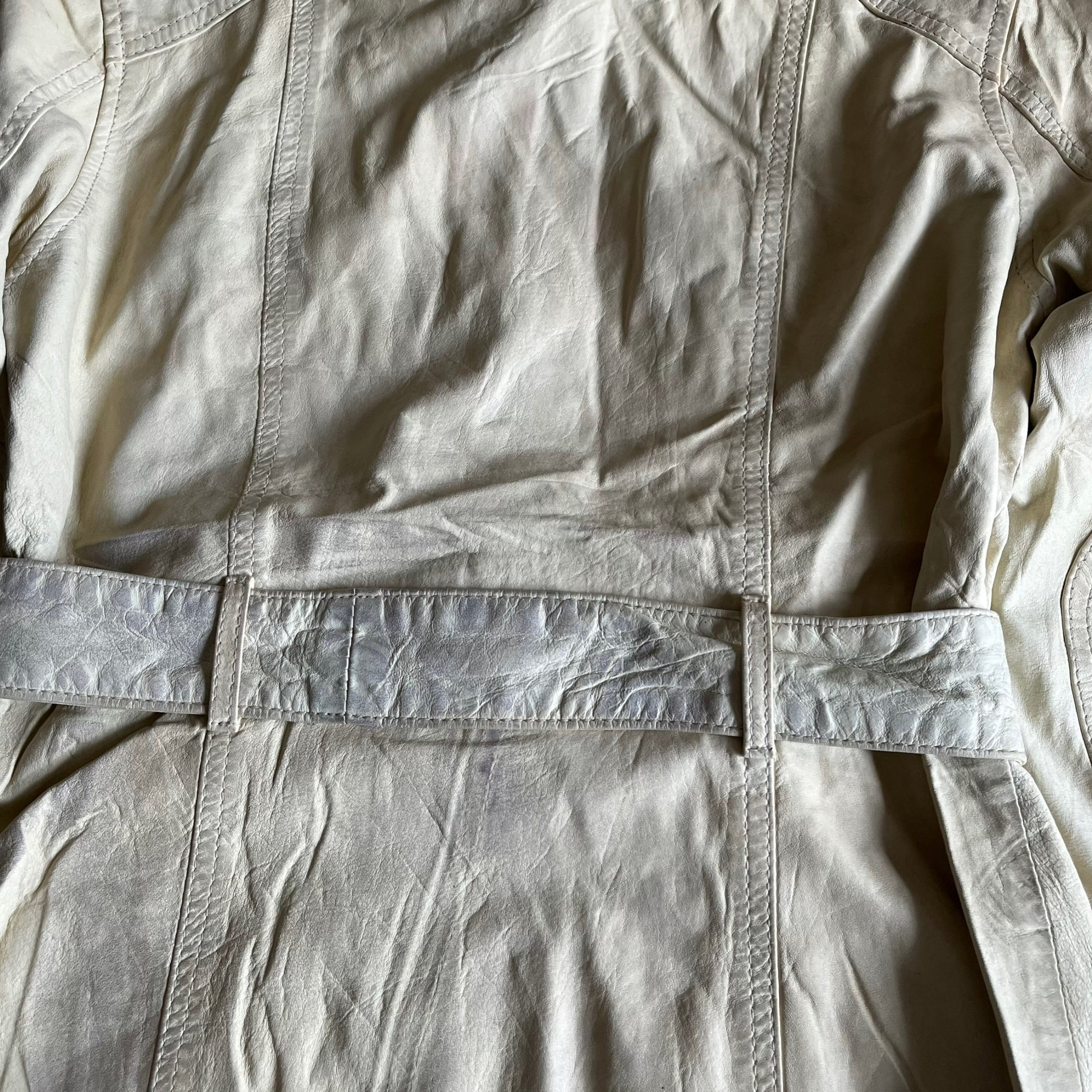 Vintage Y2K Womens Tommy Hilfiger Cream Leather Utility Jacket With Original Belt Back Hoop - Casspios Dream