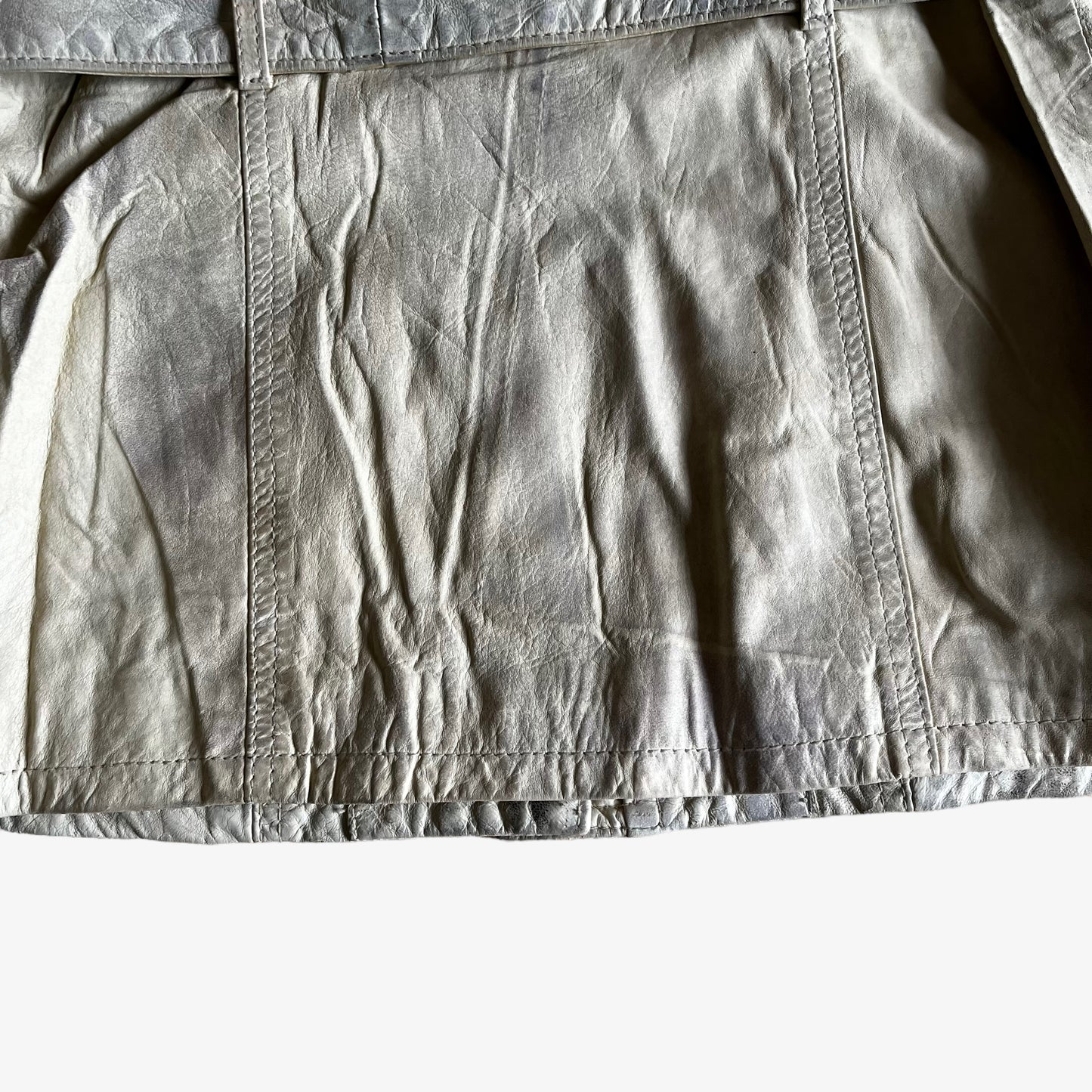 Vintage Y2K Womens Tommy Hilfiger Cream Leather Utility Jacket With Original Belt Hem - Casspios Dream