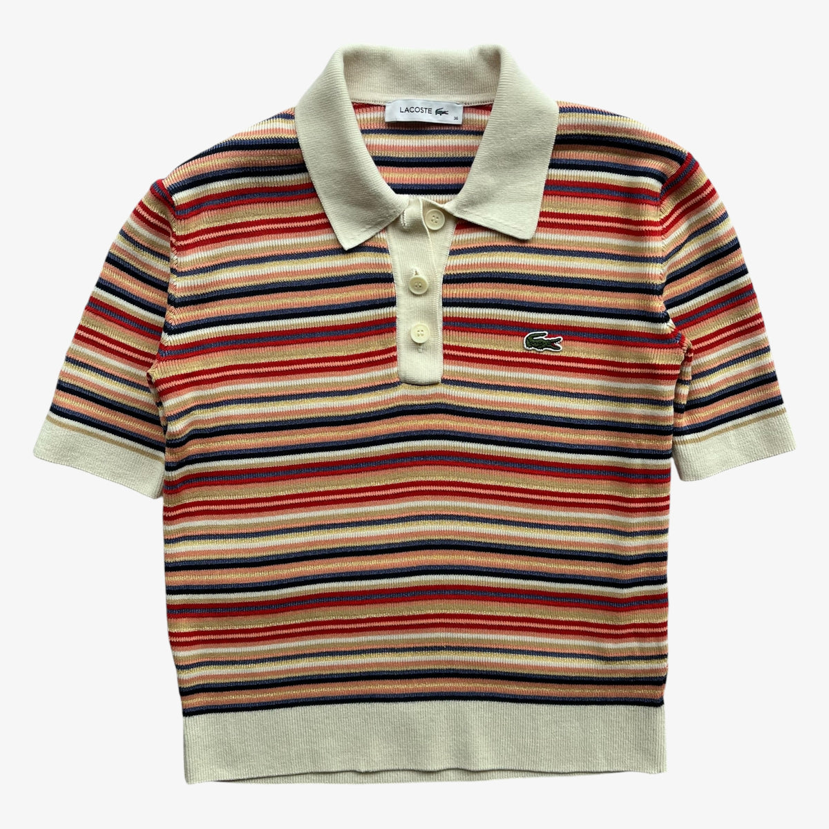 Women's Lacoste colourful striped polo shirt.