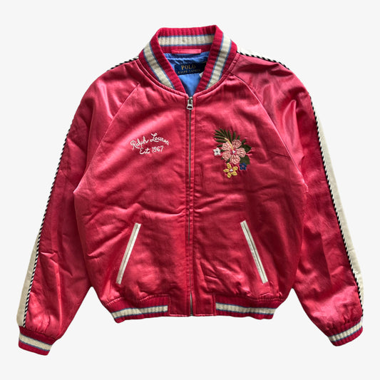 Womens Polo Ralph Lauren Coral Satin Sukajan Souvenir Jacket With Embroidered Tropical Toucan Bird Brand New With Tags - Casspios Dream