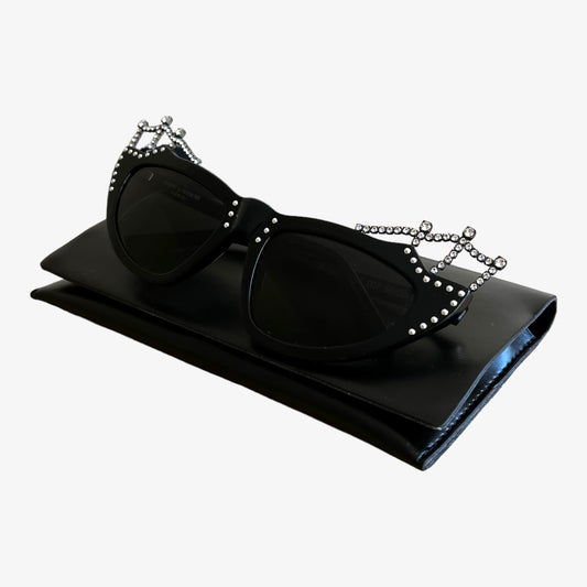 Womens Yves Saint Laurent SL122 Tiara Crystal Cat Eye Sunglasses With Original Leather Case - Casspios Dream