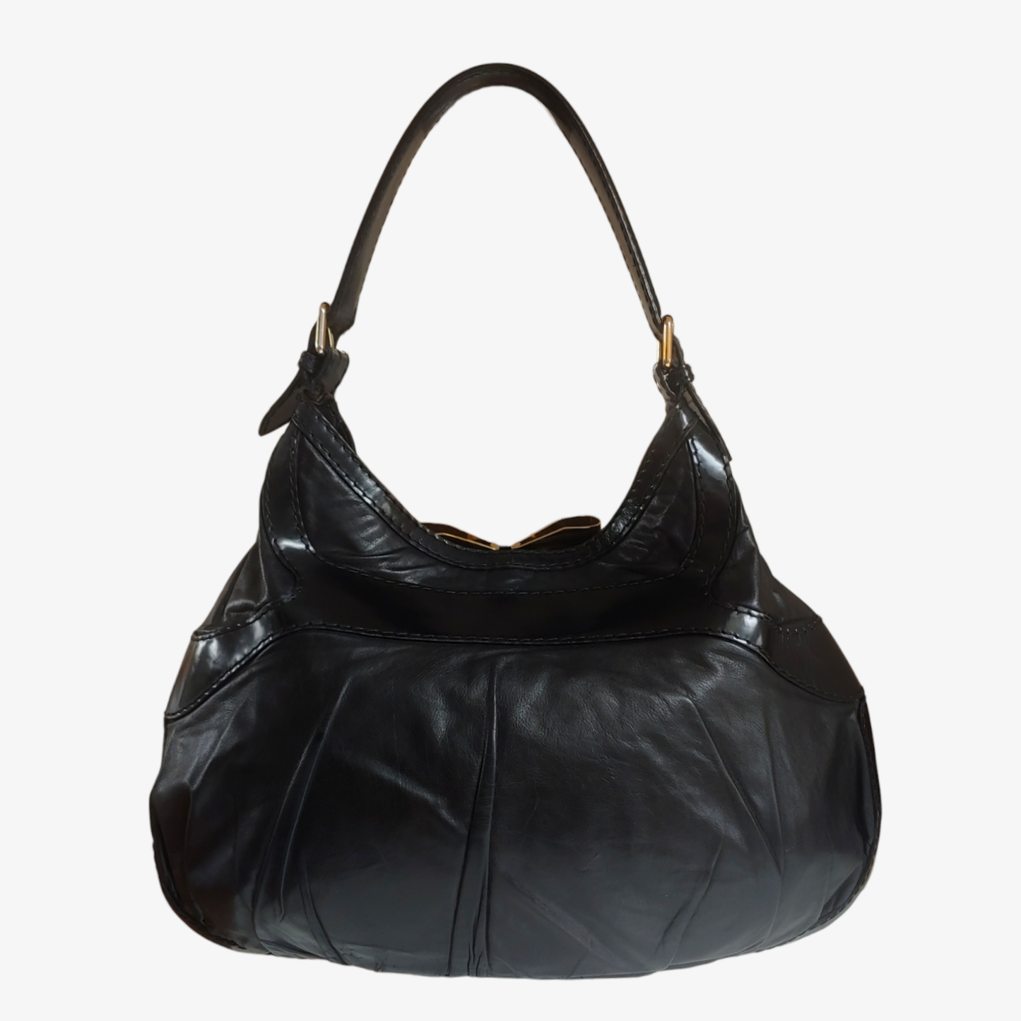 Gucci Queen Hobo Dialux Black Leather Buckle Shoulder Bag Back 189884 002058 - Casspios Dream