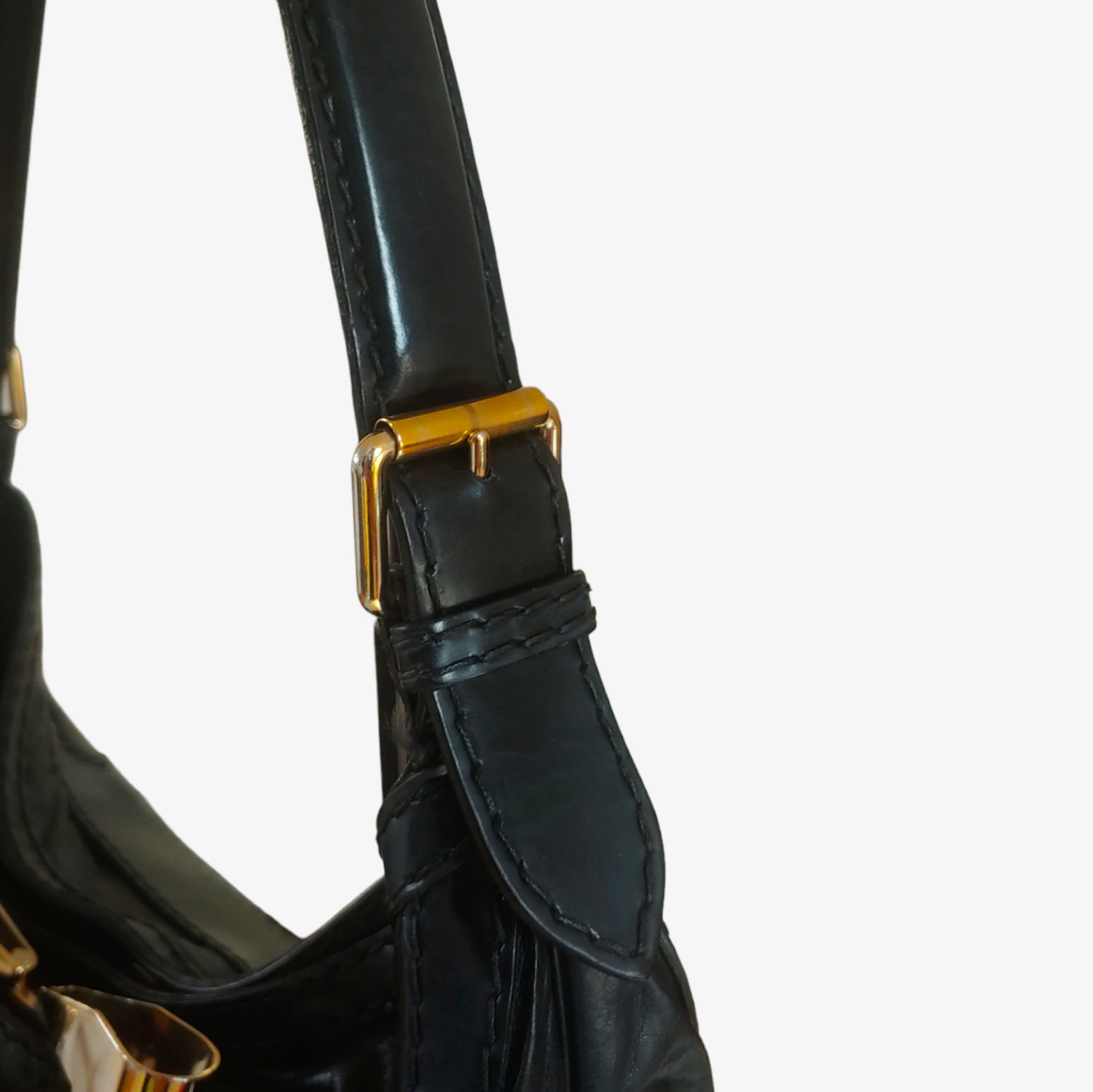 Gucci Queen Hobo Dialux Black Leather Buckle Shoulder Bag Clasps 189884 002058 - Casspios Dream