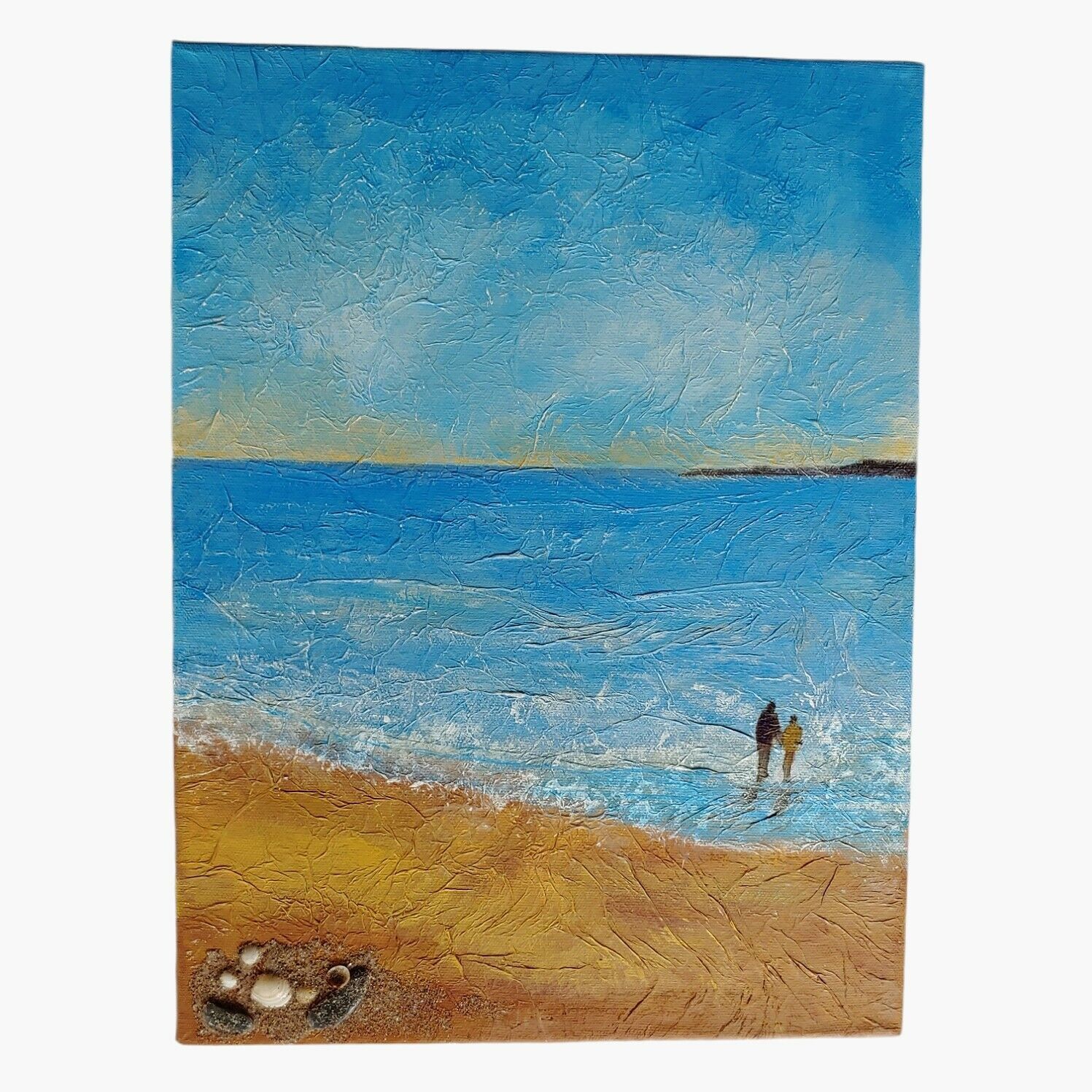 Vintage 1990s Seaside Textured Oil Painting With Real Shells - Casspios Dream