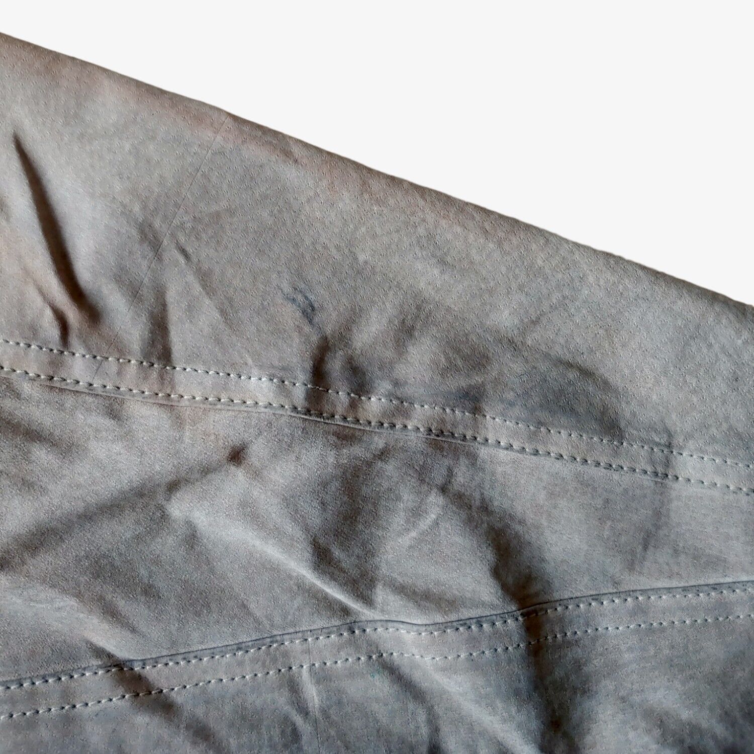 Sleeve wear on vintage 90s Pepe 36 Championship navy leather varsity jacket.