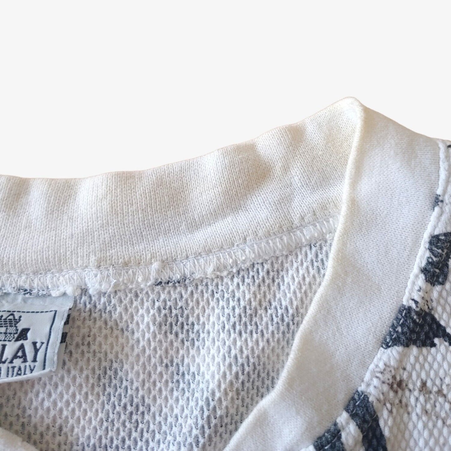 Collar of vintage 90s Replay ribbed t-shirt.