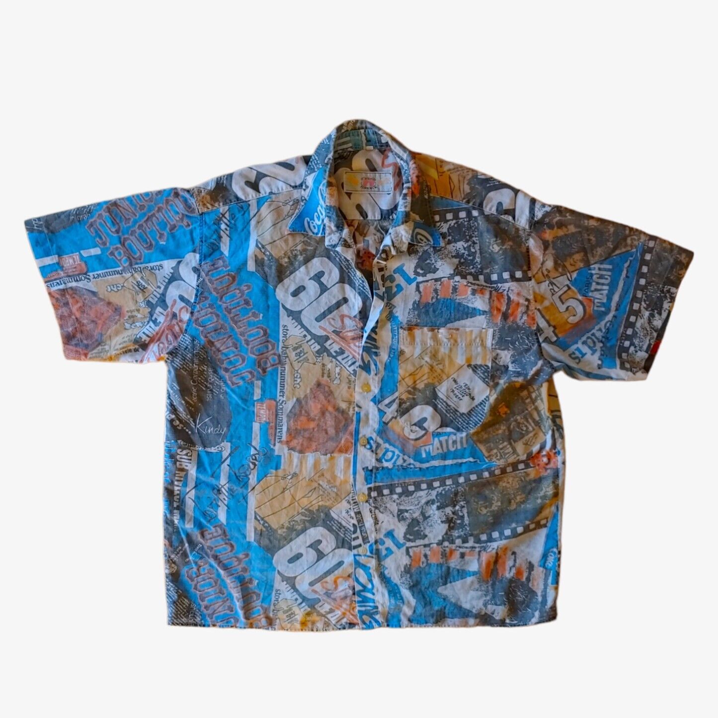 Vintage 90s Tirnava All Over Magazine Print Short Sleeve Shirt - Casspios Dream