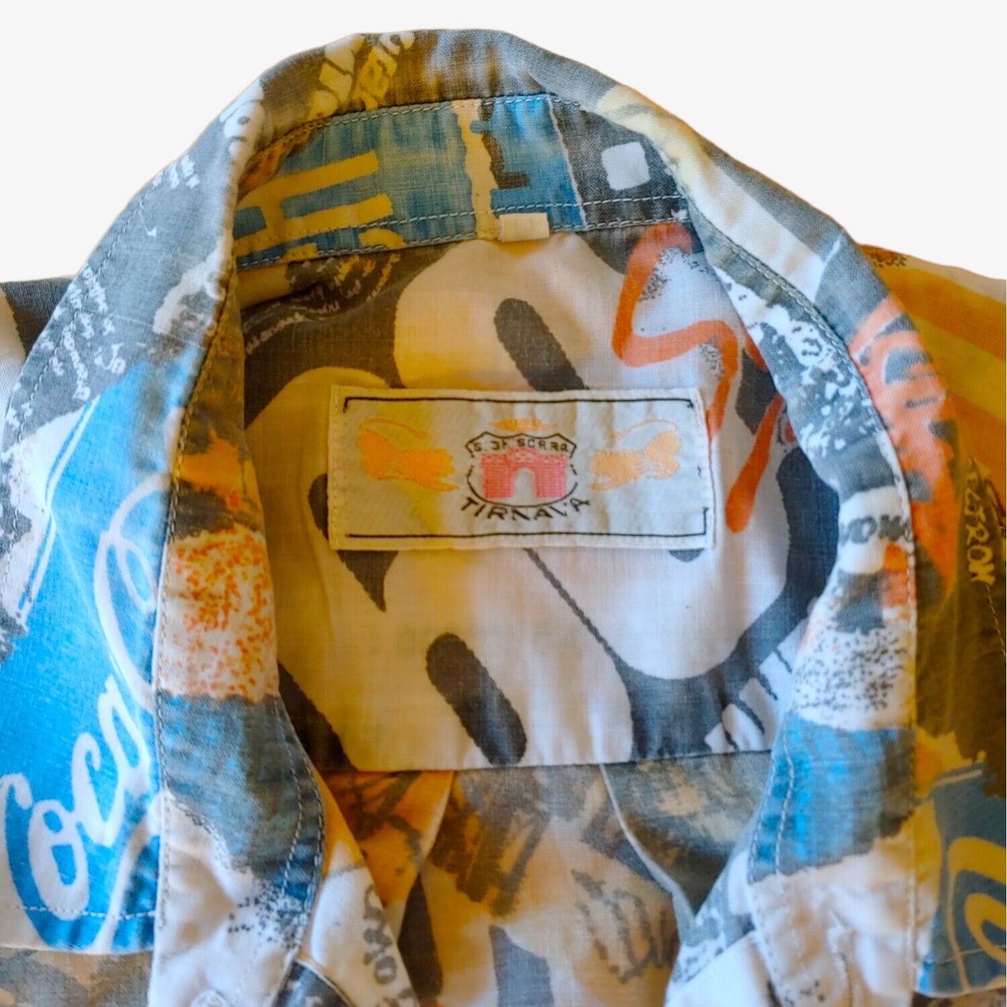 Vintage 90s Tirnava All Over Magazine Print Short Sleeve Shirt Label - Casspios Dream