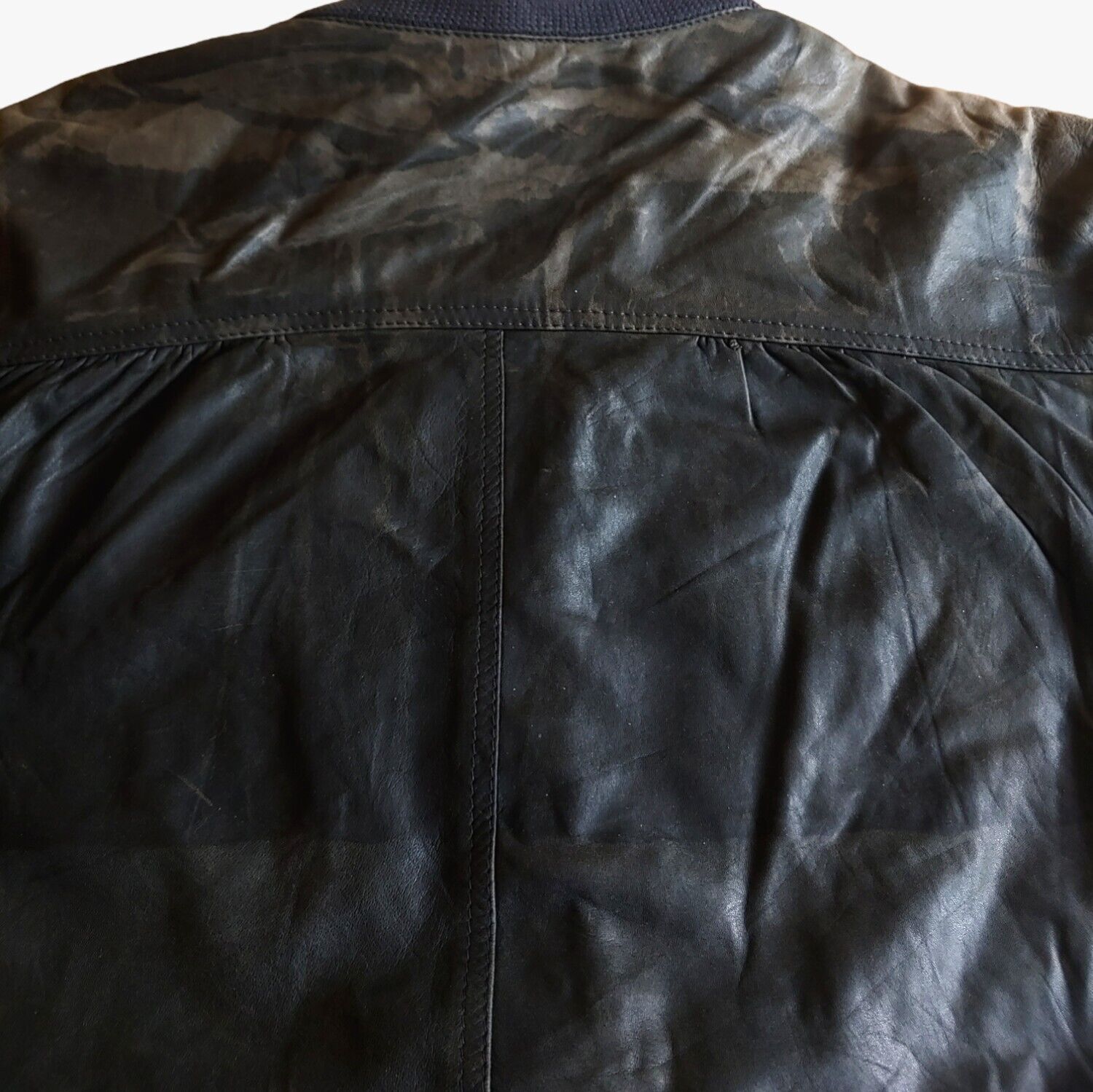 Vintage 1980s Burberry Leather Bomber Jacket With Navy Nova Check Lining Back - Casspios Dream