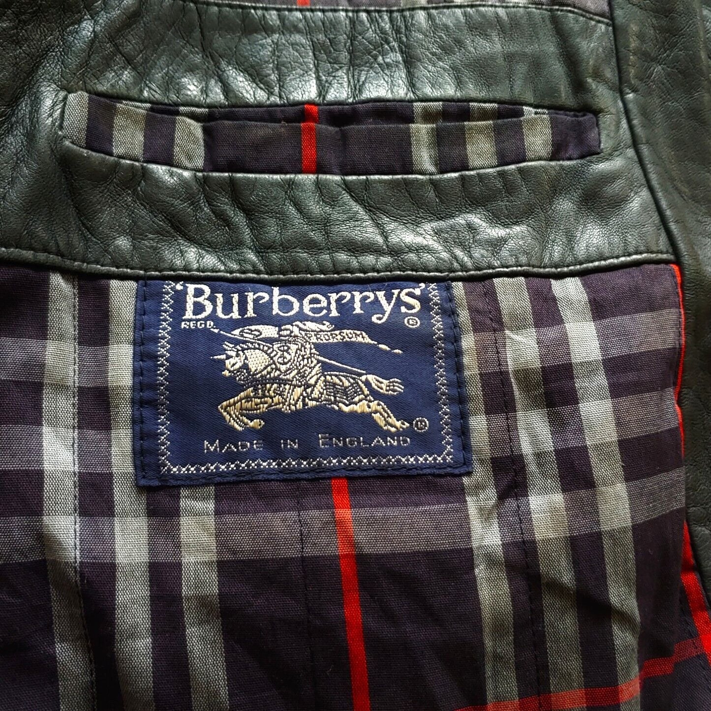 Vintage 1980s Burberry Leather Bomber Jacket With Navy Nova Check Lining Label - Casspios Dream