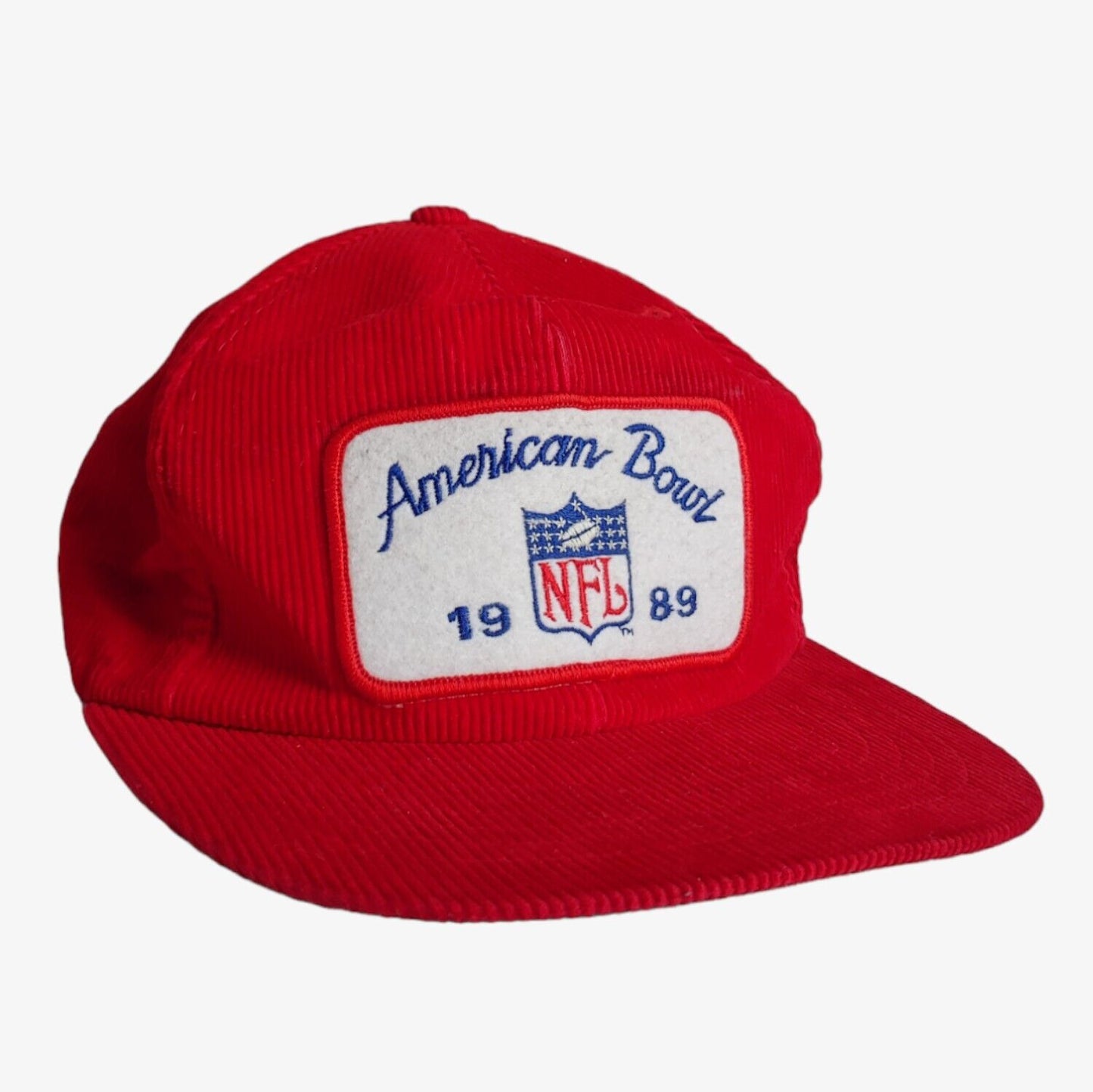 Vintage 1980s NFL 1989 American Football Super Bowl Corduroy Trucker Red Cap Side - Casspios Dream