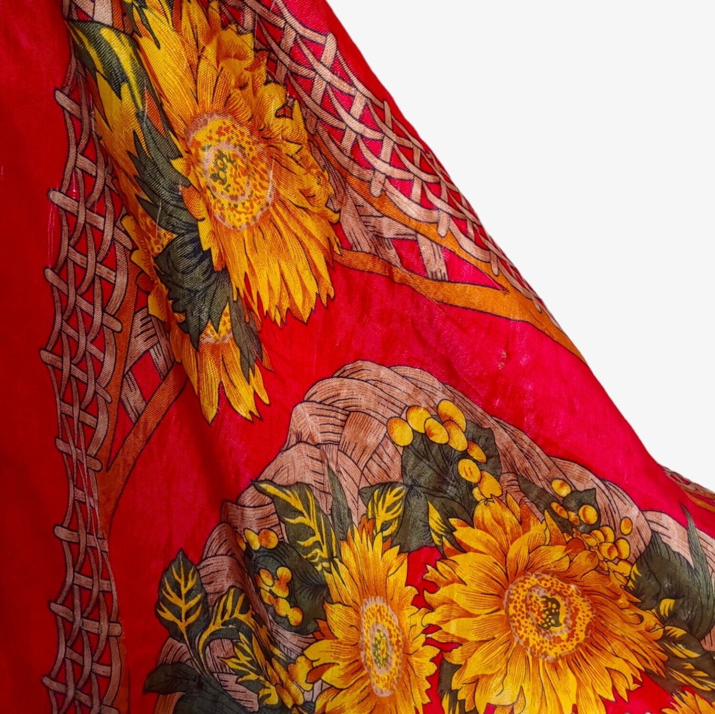 Vintage 1980s Sunflower Red & Yellow Silk Scarf Wear - Casspios Dream