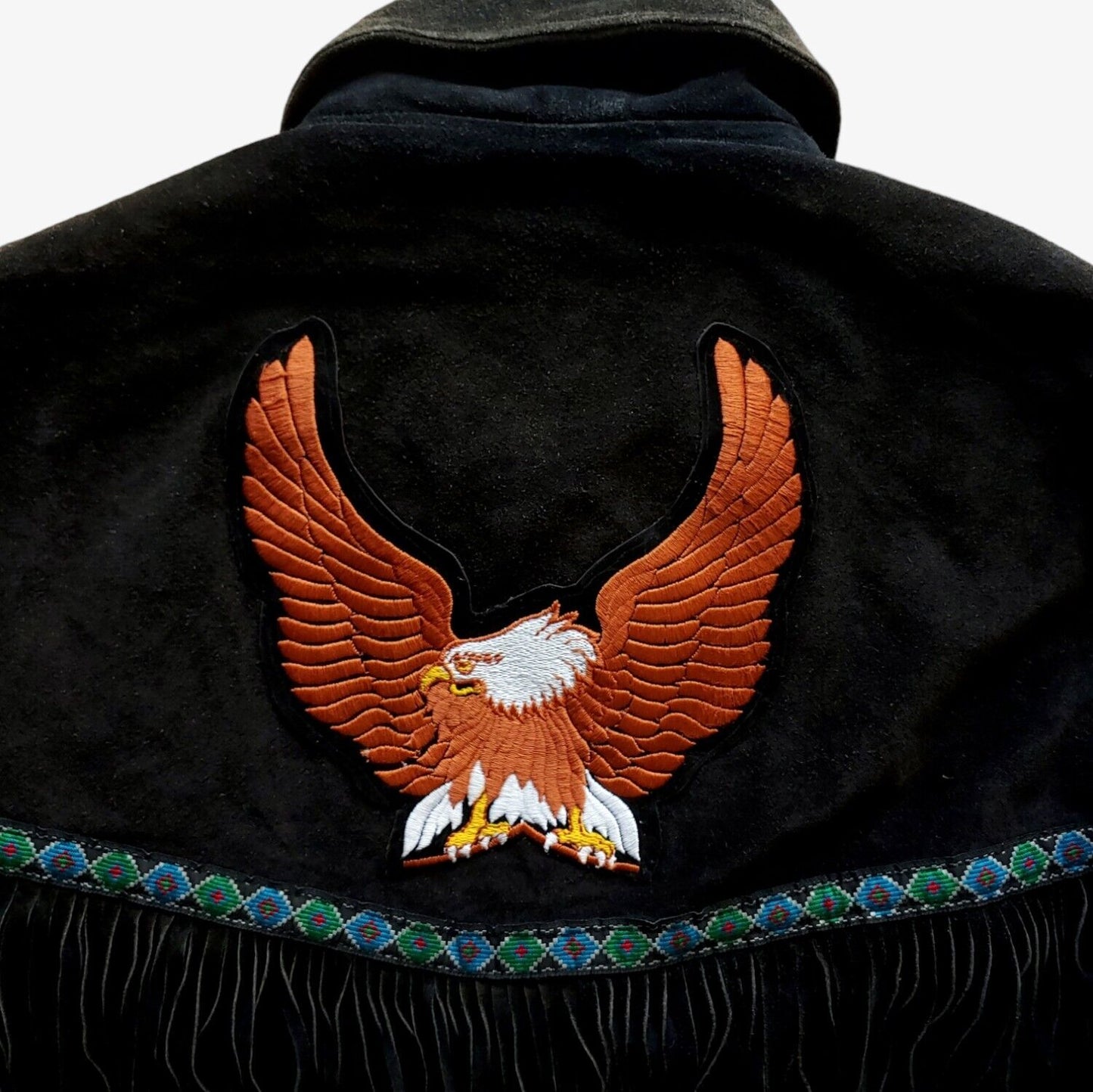Vintage 1980s Western Fringe Jacket With Embroidered Eagle Motif - Casspios Dream