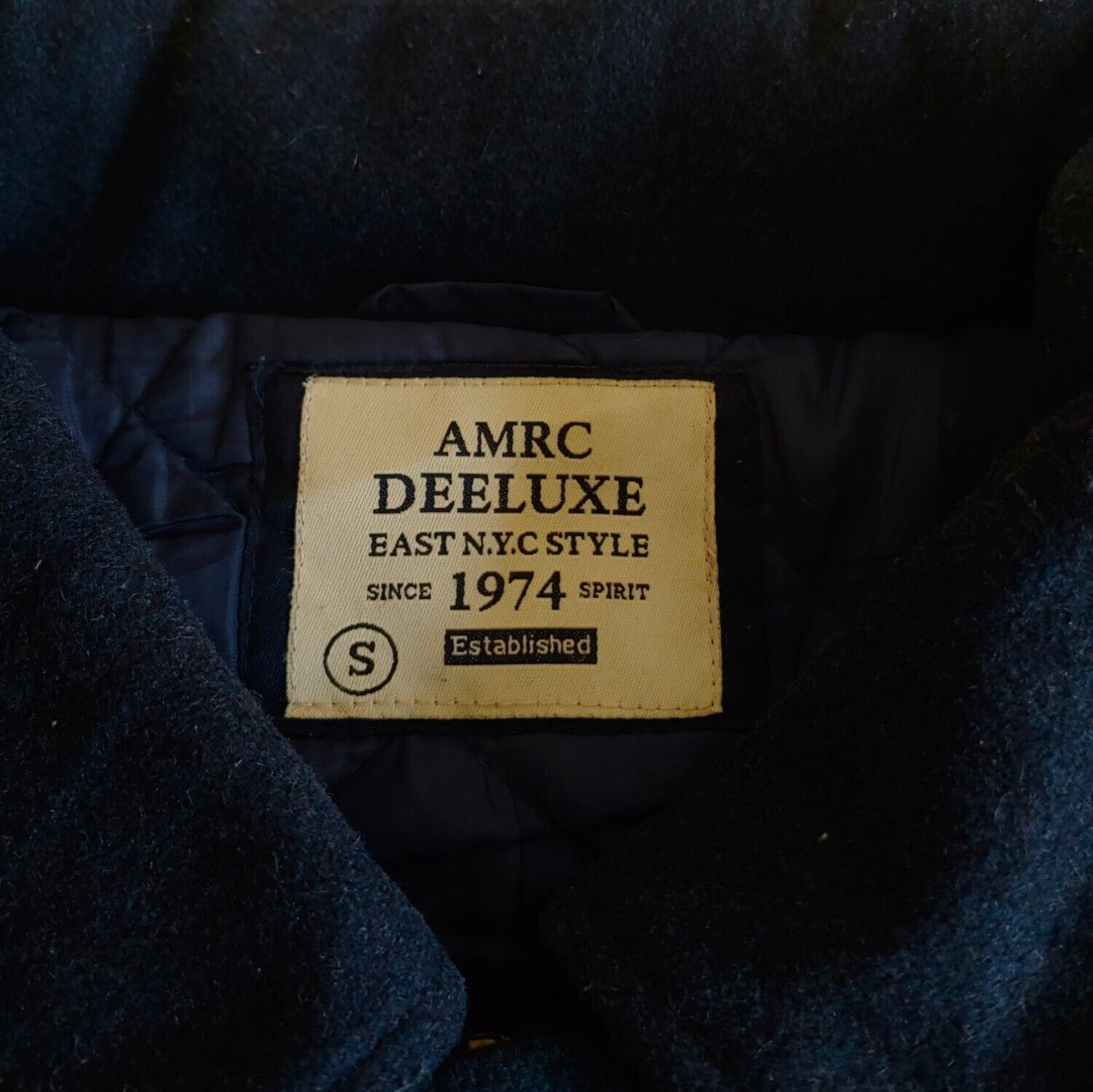 Vintage 1990s AMRC Deeluxe Blue & Yellow Varsity Letterman Preppy Retro Jacket Label - Casspios Dream