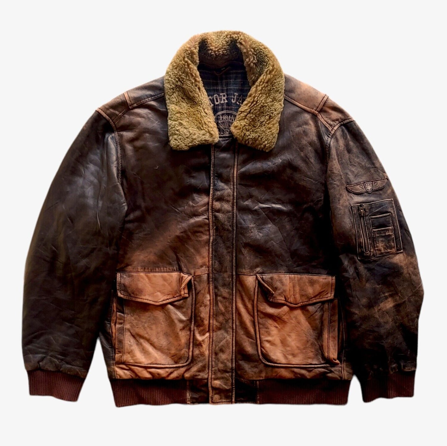 Vintage 1990s Arma Aviation Brown Leather Pilot Jacket With Fur Collar - Casspios Dream