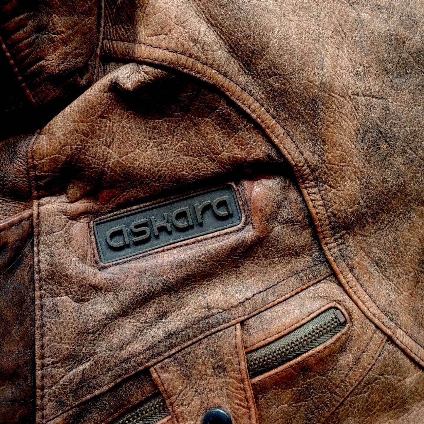 Vintage 1990s Askara Paris Leather Biker Jacket With Big Back Embroidered Bull Logo - Casspios Dream