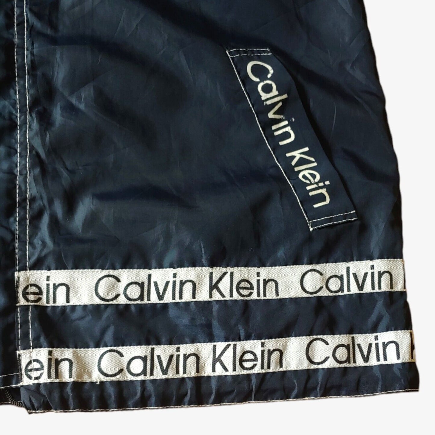 Vintage 1990s Calvin Klein Jeans CK Tape Logo Jacket Gilet With Removable Arms Bottom Logo - Casspios Dream