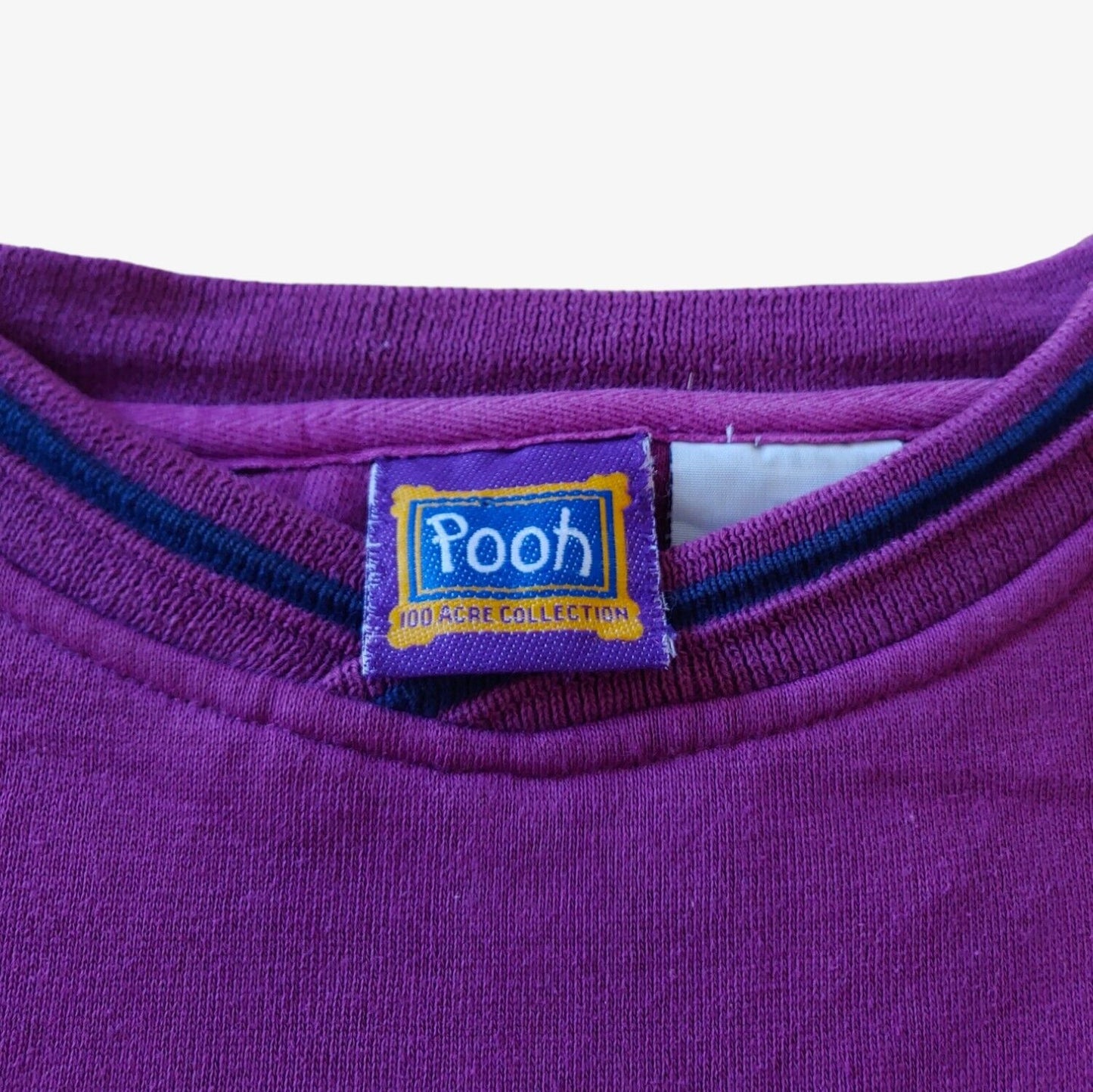 Vintage 1990s Disney Winnie The Pooh 100 Acre Collection Purple Embroidered Crewneck Sweatshirt Label - Casspios Dream