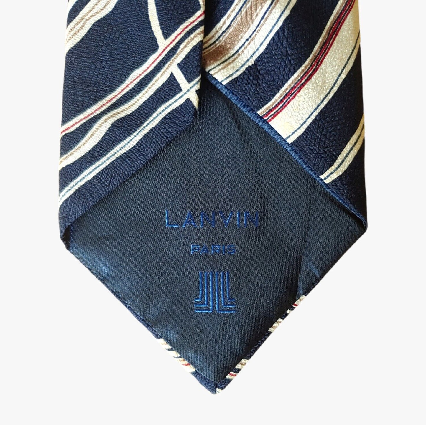 Vintage 1990s Lanvin Abstract Striped Silk Tie Embossed Logo - Casspios Dream