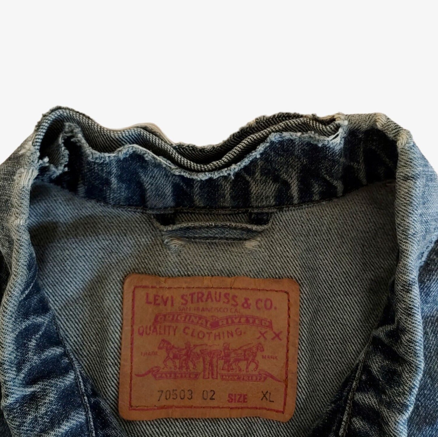 Vintage 1990s Levi's Grey Trucker Denim Workwear Chore Cowboy Rancher Jacket Collar Marks - Casspios Dream