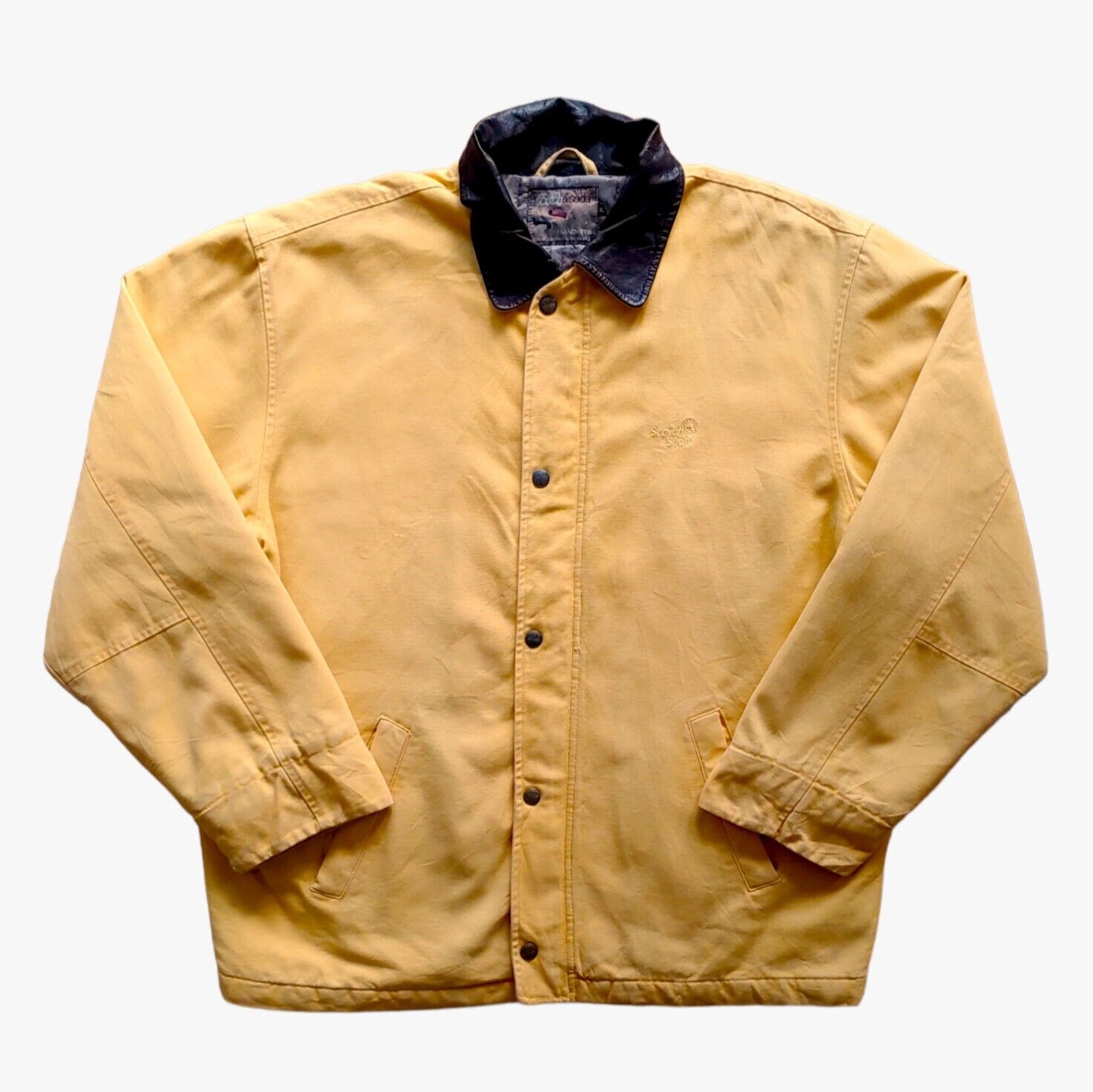 Vintage 1990s Scotch & Soda Yellow Thick Cotton Workwear Jacket With Leather Trim Collar - Casspios Dream