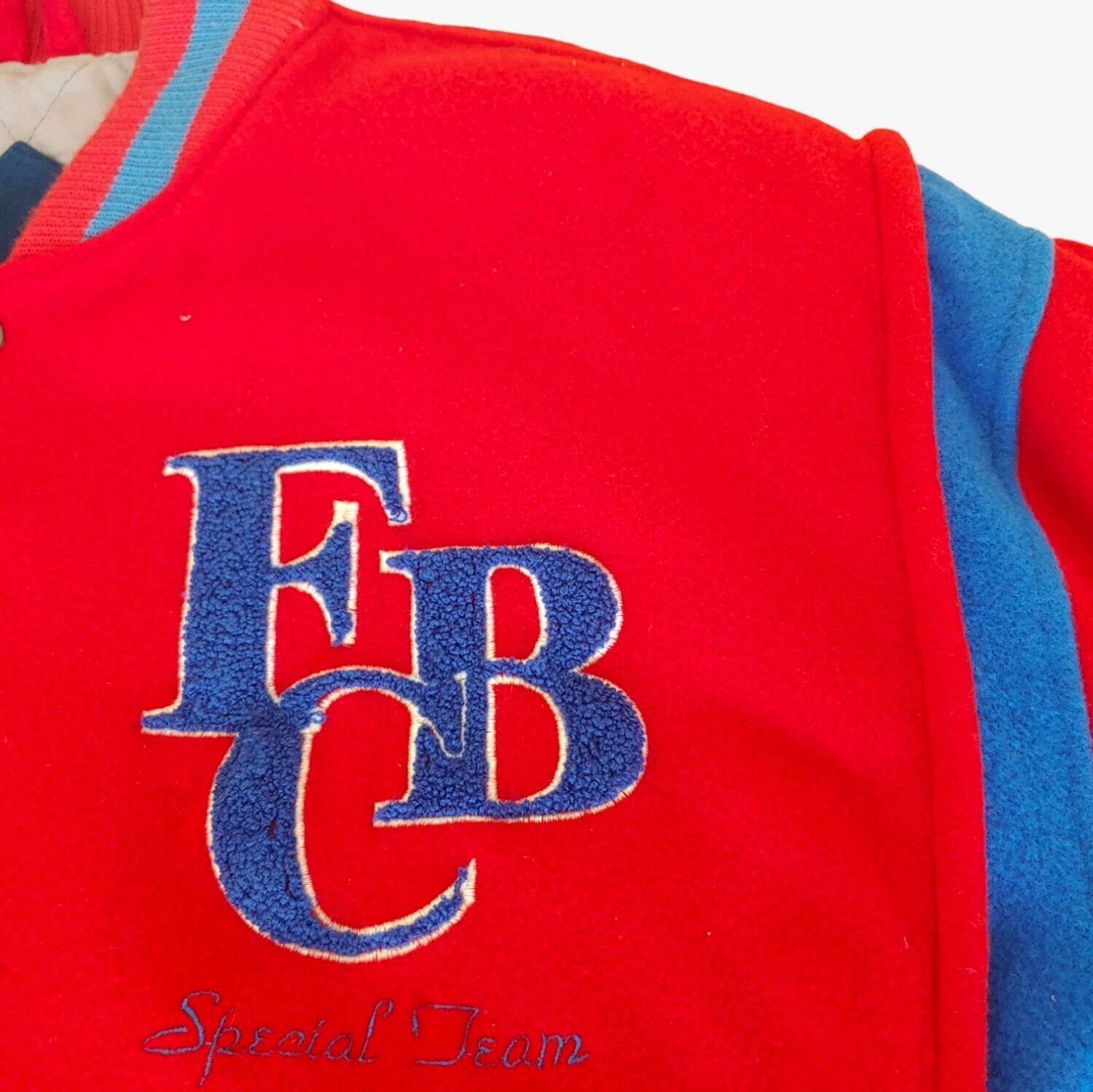 Vintage 1993 Bayern Munich Munchen Football Club Red & Blue Wool Varsity Jacket Crest - Casspios Dream
