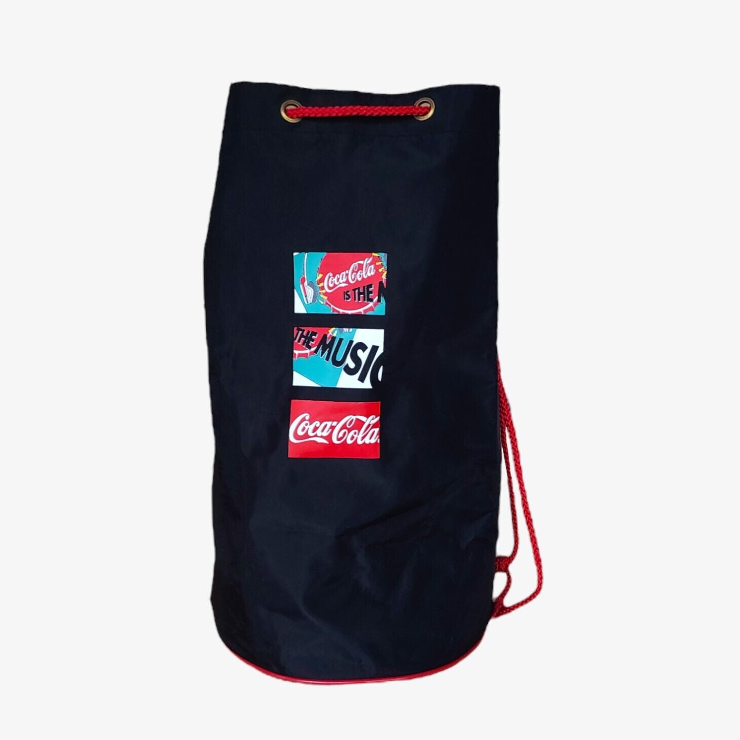 Vintage 1993 Coca Cola Is The Music Promotional Drawstring Backpack Back - Casspios Dream