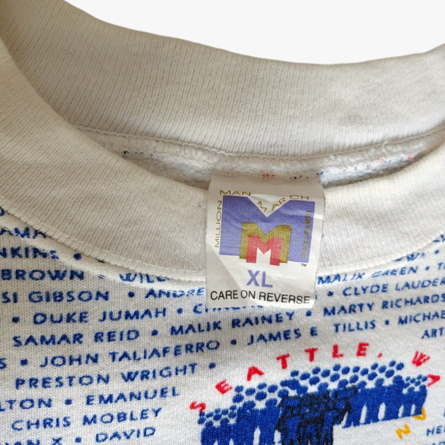 Vintage 1995 Louis Farrakhan Million Man March All Over Print Graphic Crewneck Sweatshirt Label - Casspios Dream