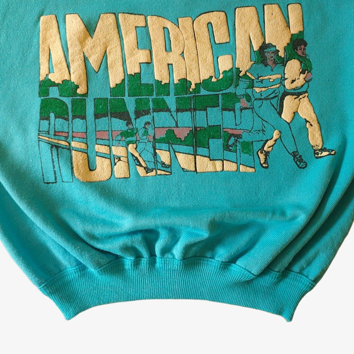 Vintage 80s American Runner 3D Textured Spell Out Graphic Collared Sweatshirt Logo - Casspios Dream