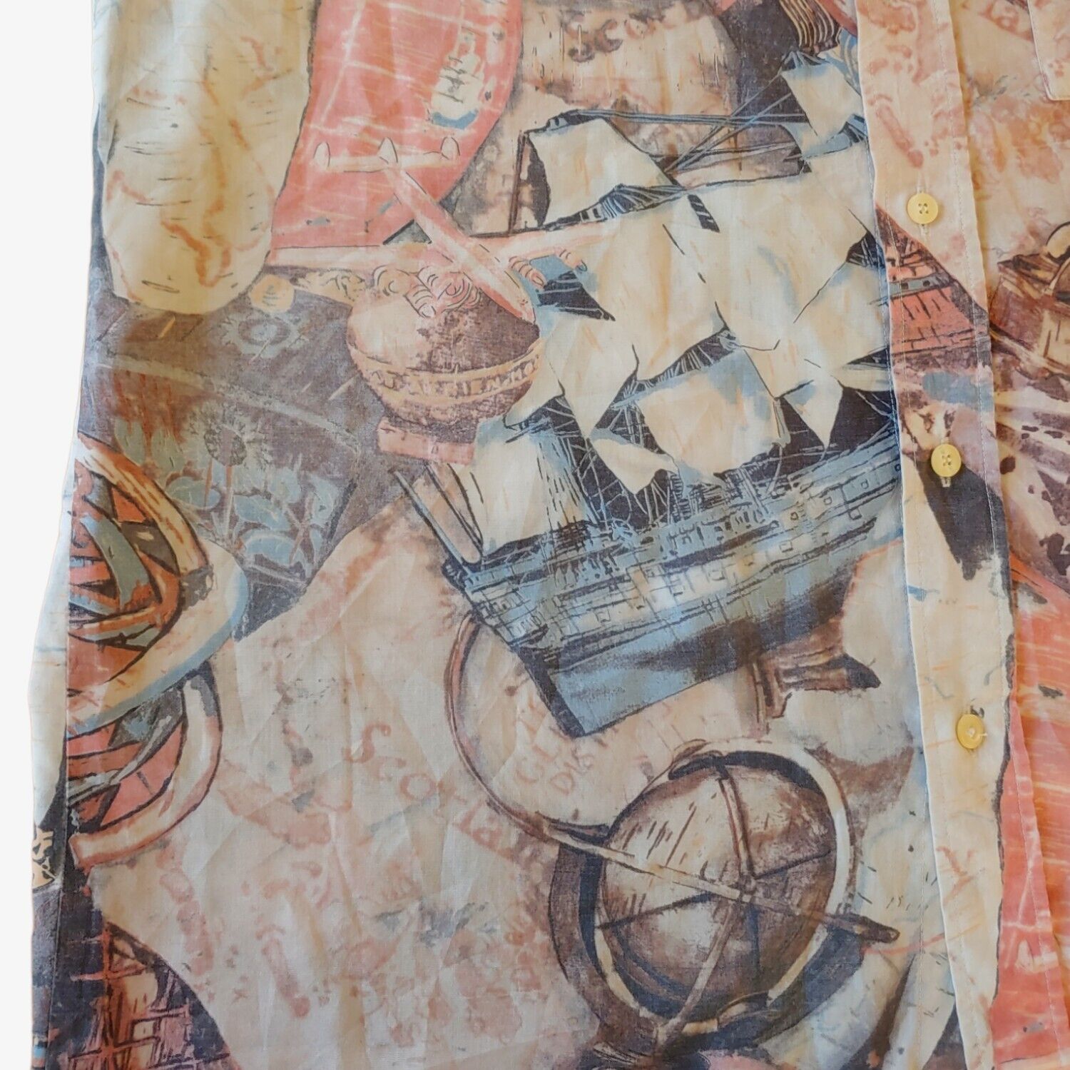 Vintage 90s Angelo Litrico All Over Print Scotland Long Sleeve Shirt Pirate Ship - Casspios Dream