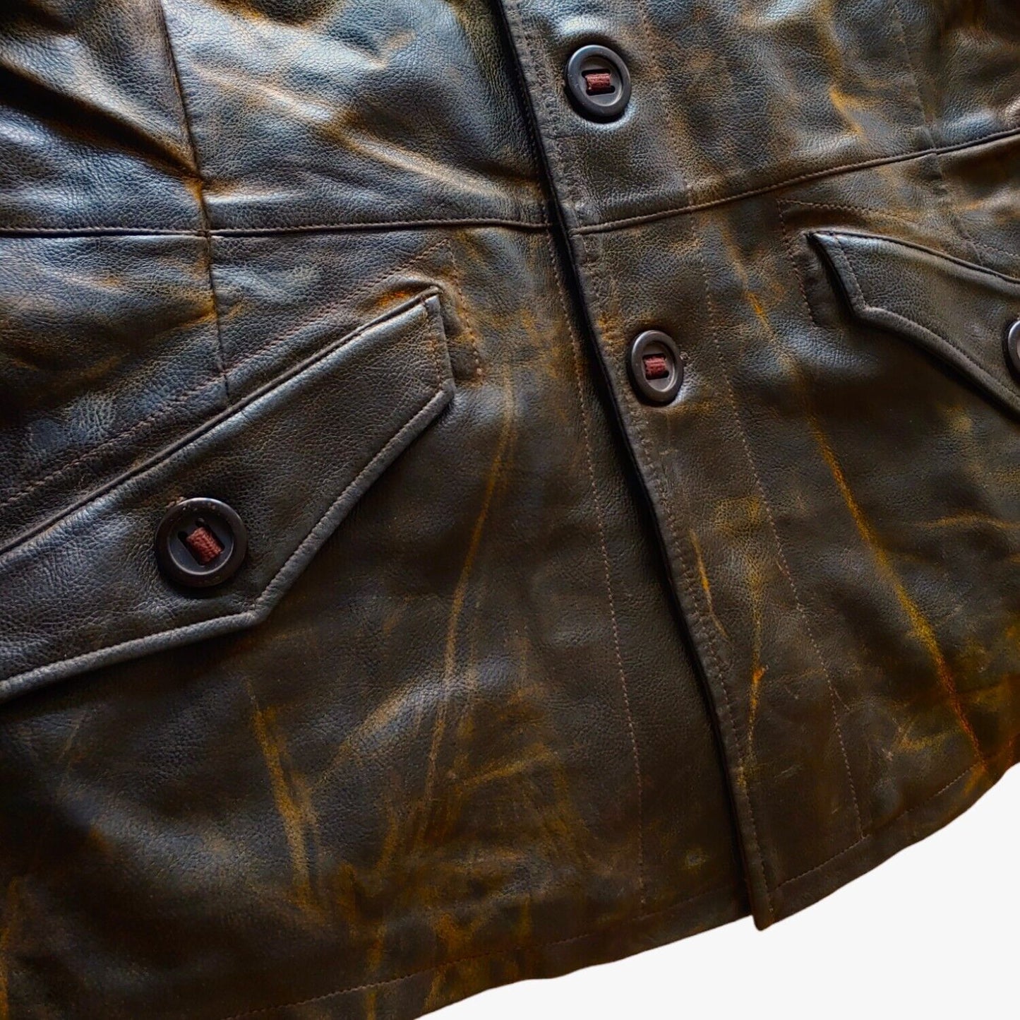 Vintage 90s Armani Jeans Black Leather Utility Jacket Button - Casspios Dream