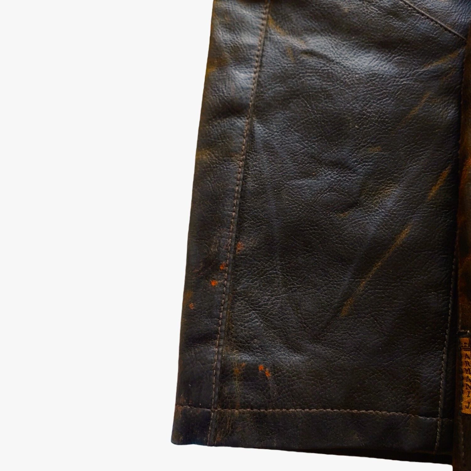 Vintage 90s Armani Jeans Black Leather Utility Jacket Cuff - Casspios Dream