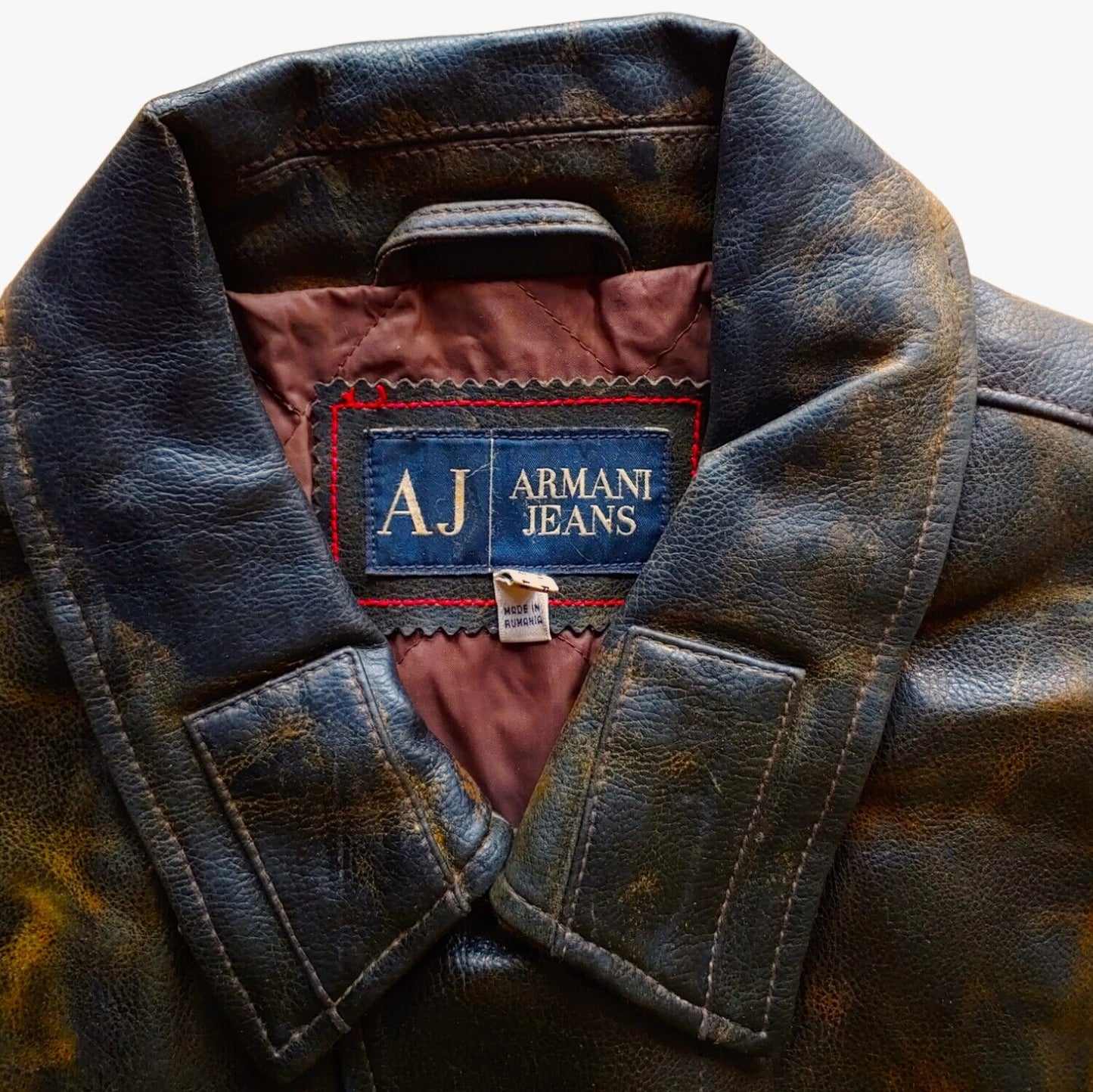 Vintage 90s Armani Jeans Black Leather Utility Jacket Label - Casspios Dream