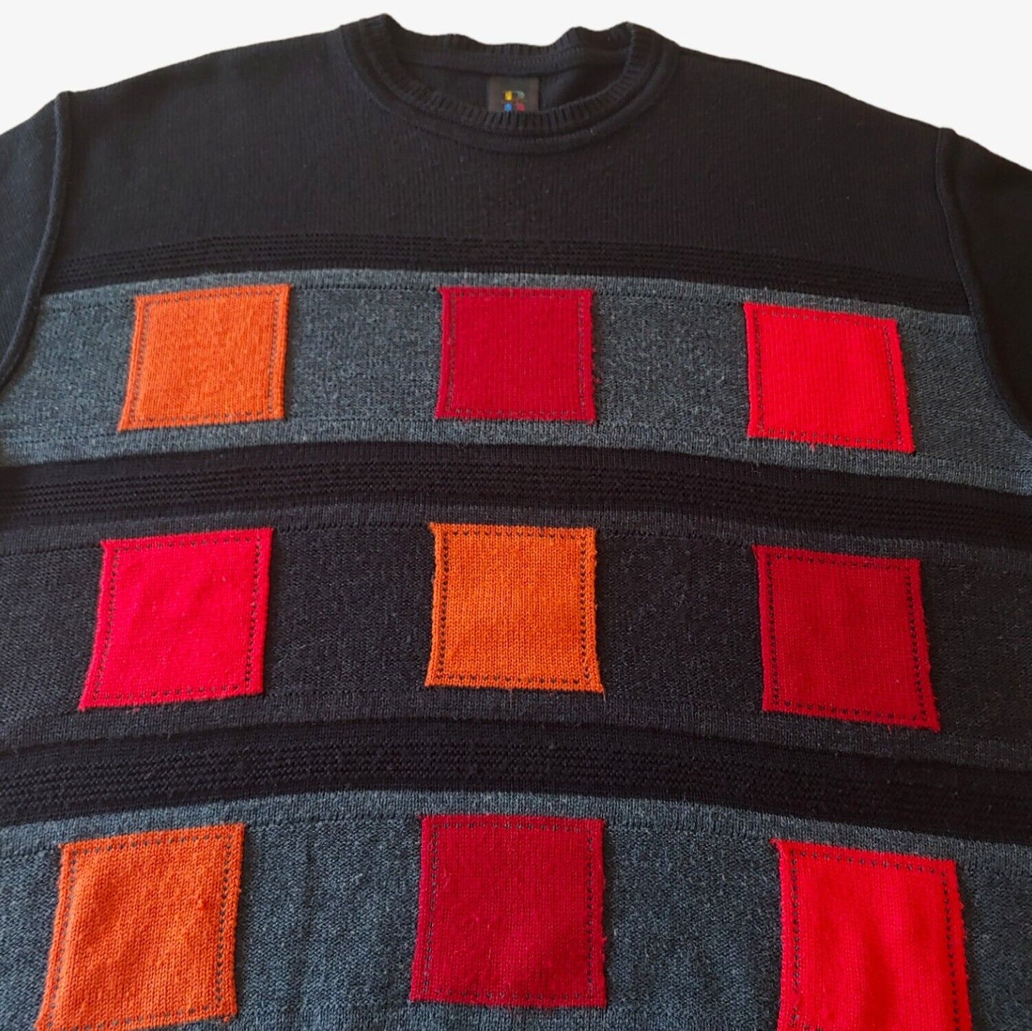 Vintage 90s Baffo Colour Block Abstract Patchwork Sweater Jumper Patches - Casspios Dream