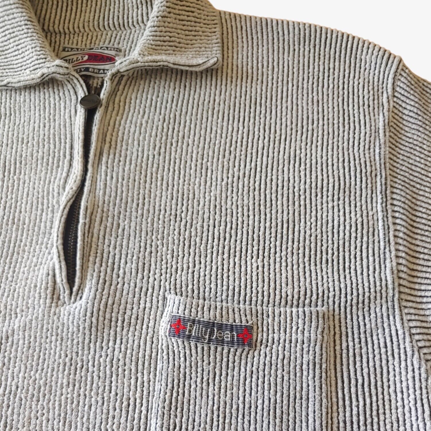 Vintage 90s Billy Dean Ribbed Grey Corduroy Polo Shirt Logo - Casspios Dream