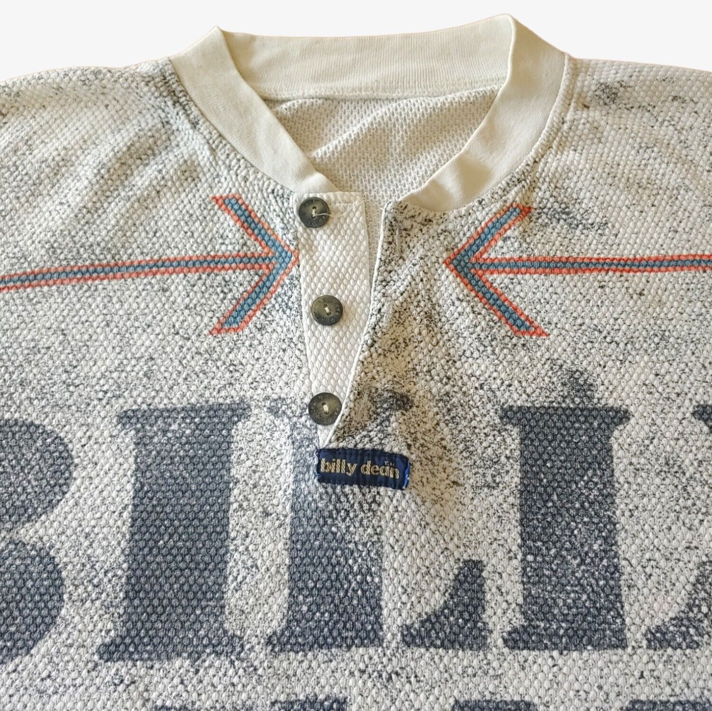 Vintage 90s Billy Dean Stock Number All Over Print Ribbed Quarter Button Top T-Shirt Buttons - Casspios Dream